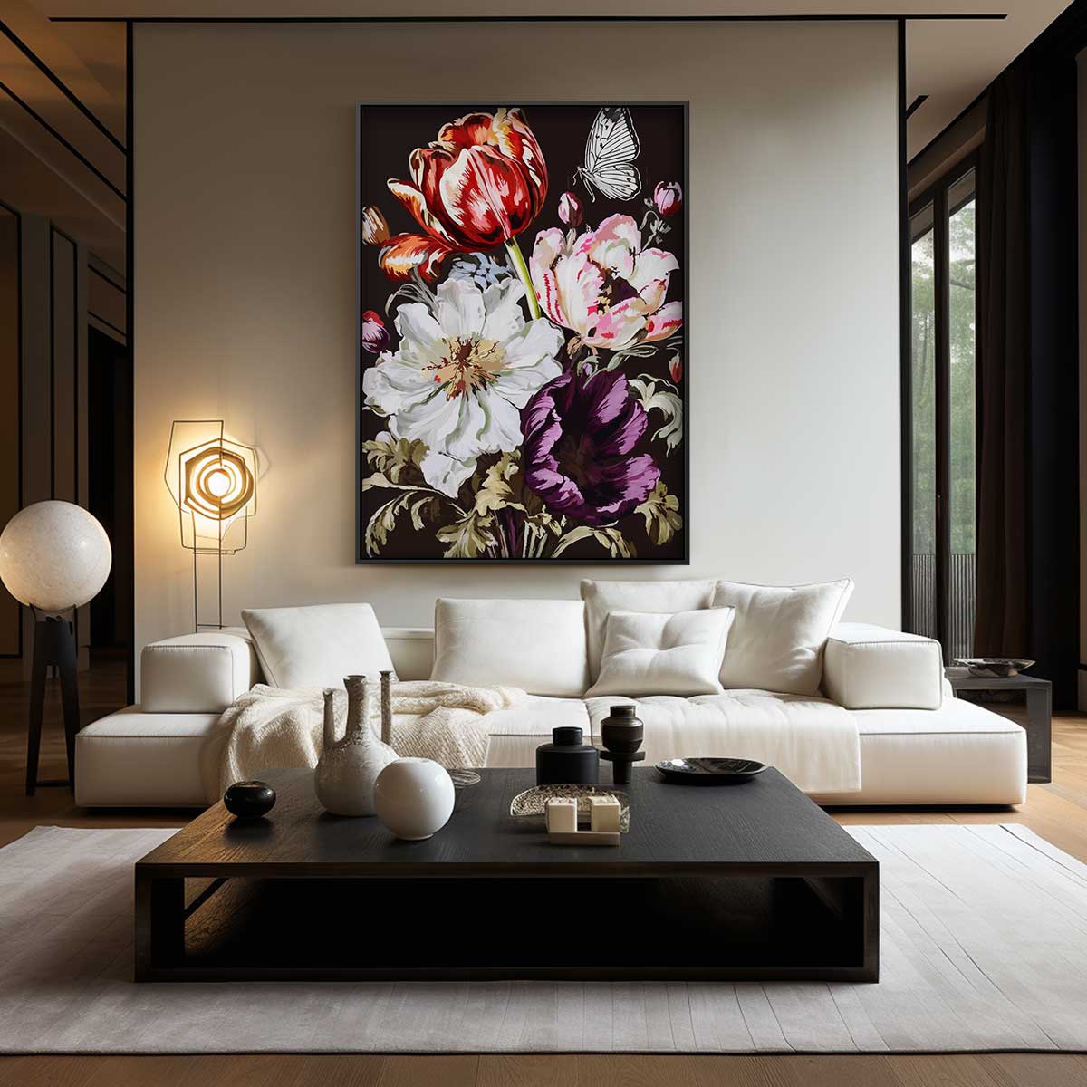 Bloemenpracht met Vlinder Kunstwerk-canvas-dibond-plexiglas-wanddecoratie-WallArtistic