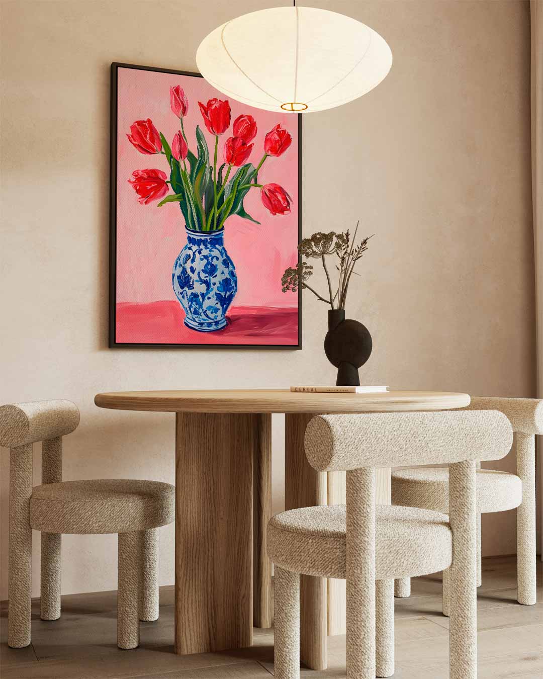 Vrolijke Tulpen in Delfts Blauw Kunstwerk-canvas-dibond-plexiglas-wanddecoratie-WallArtistic