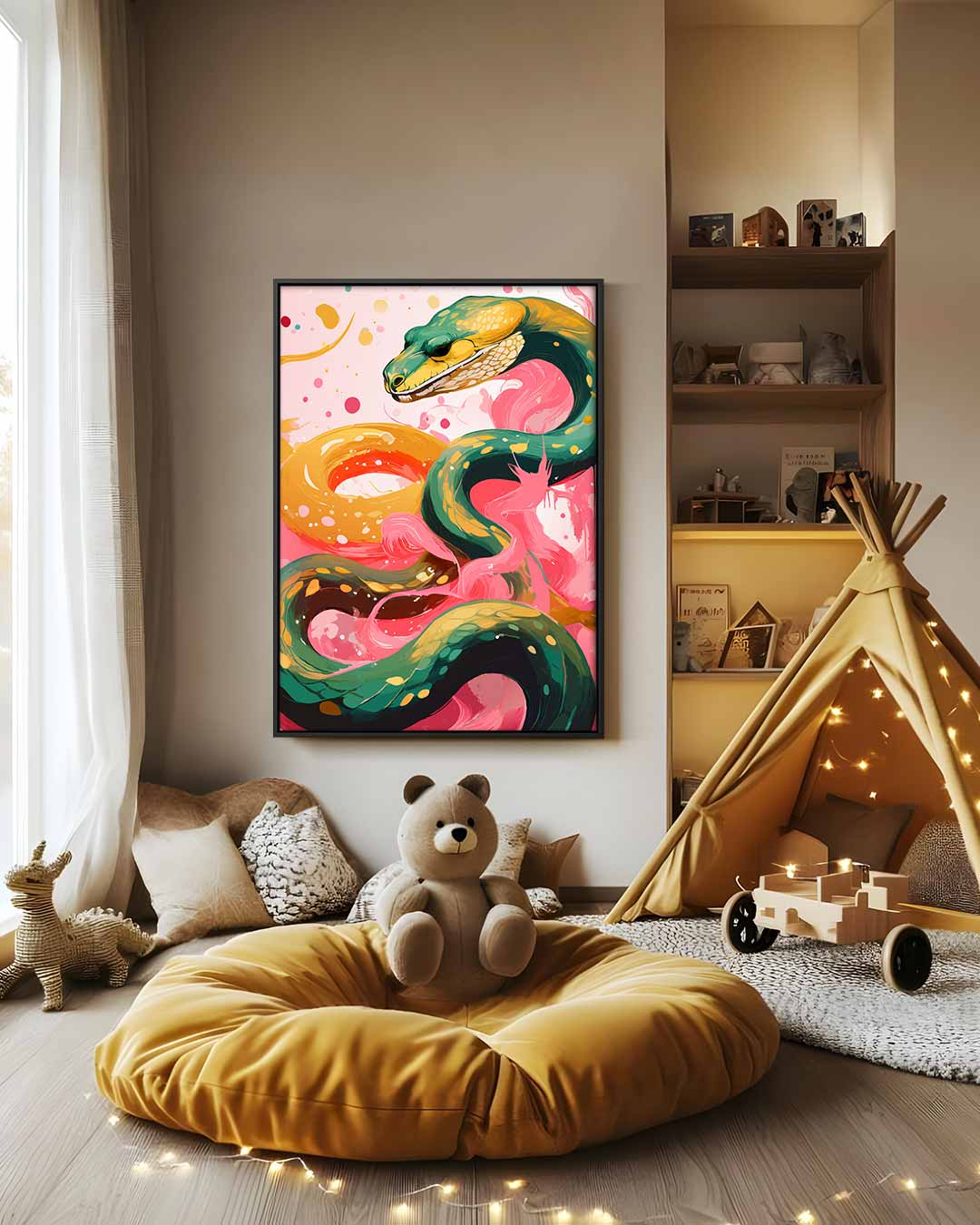 Kleurrijke Slangenpracht Kunstwerk-canvas-dibond-plexiglas-wanddecoratie-WallArtistic