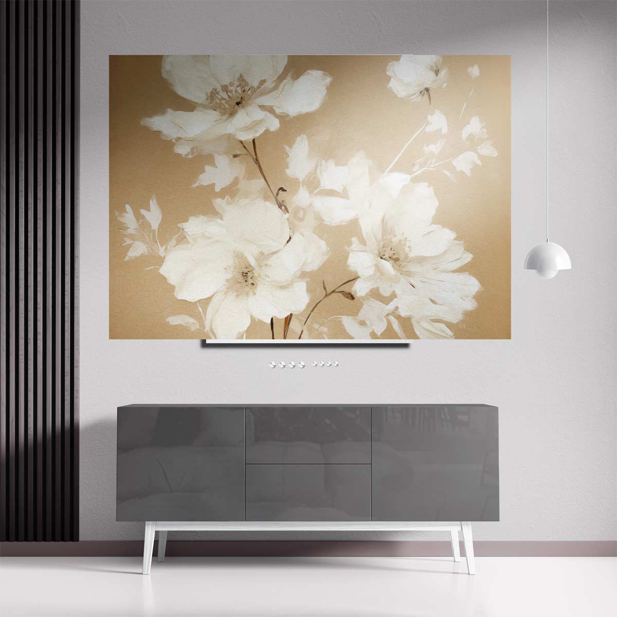 Elegante Bloemen op Beige Kunstwerk-canvas-dibond-plexiglas-wanddecoratie-WallArtistic