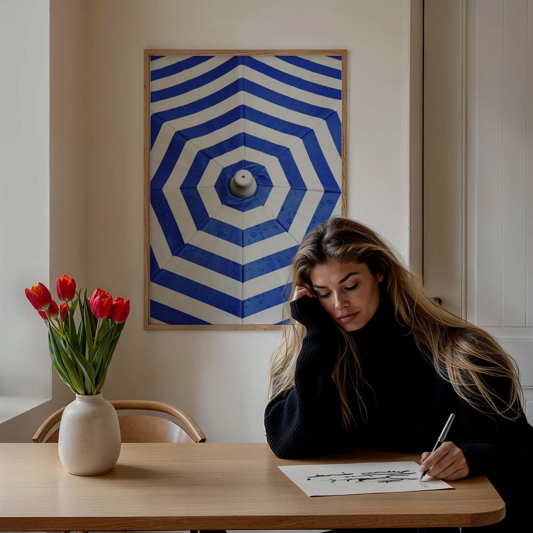 Blauwwitte Paraplu Poster-WallArtistic