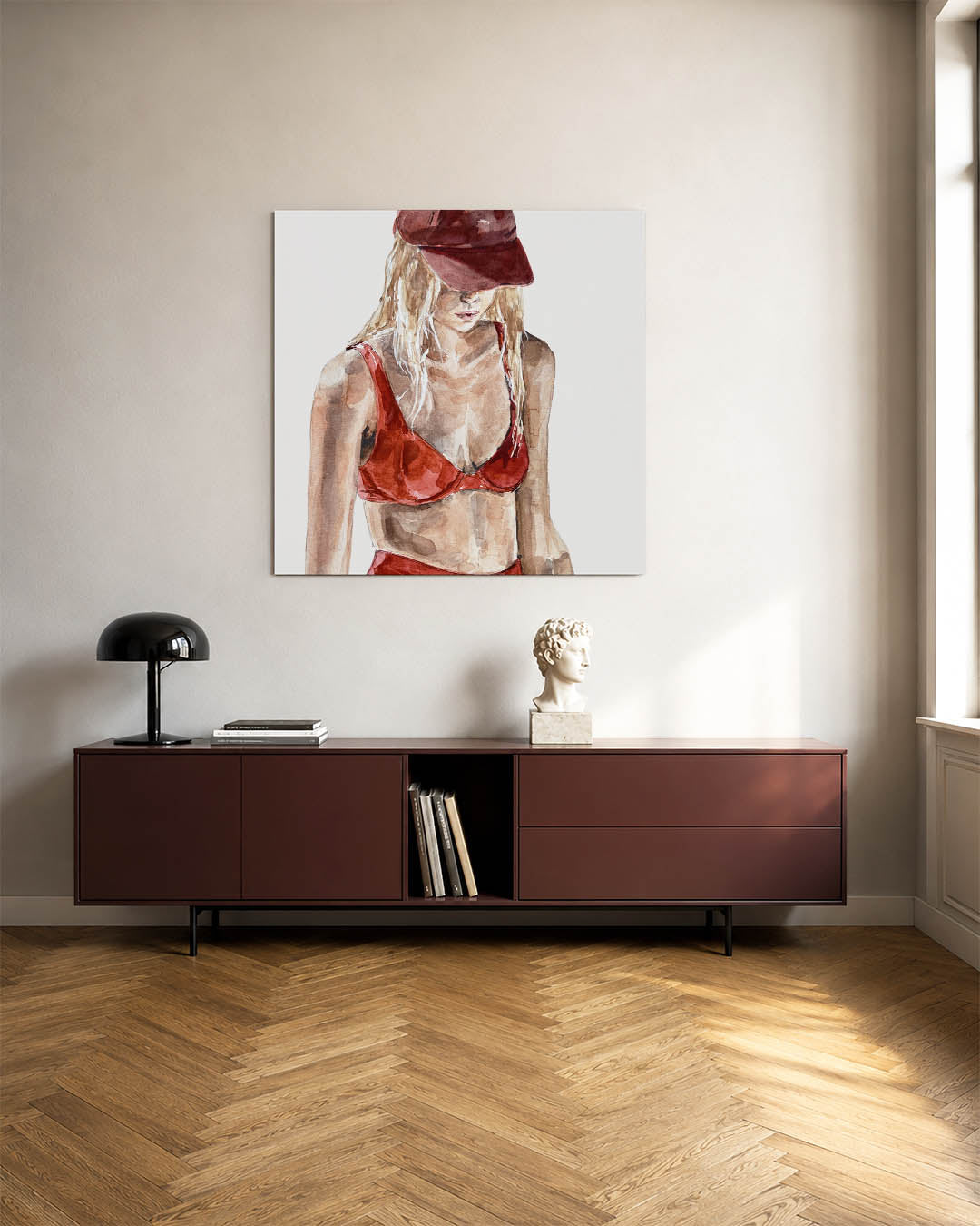 Vrouw in rood Kunstwerk