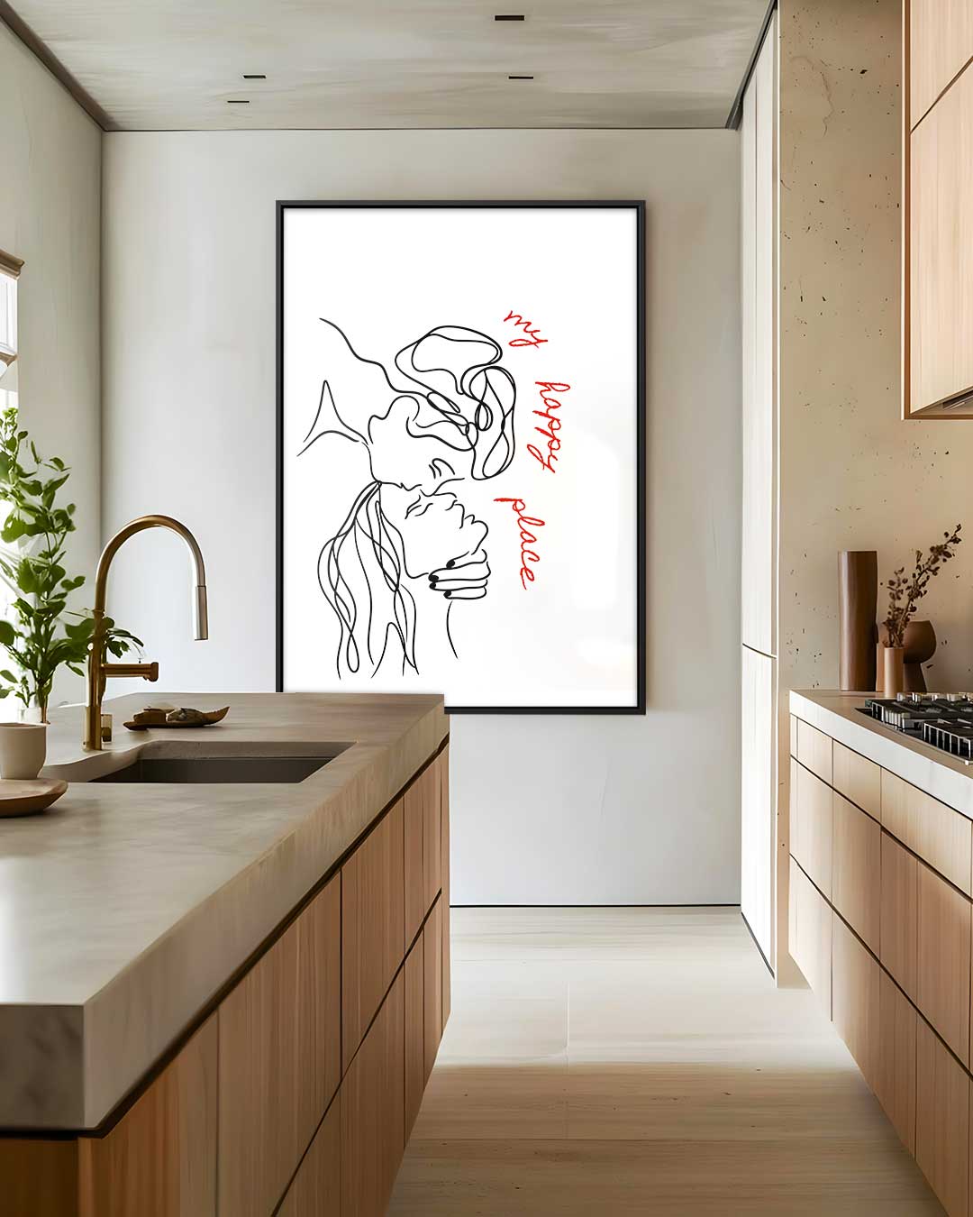 My Happy Place Lijntekening Kunstwerk-canvas-dibond-plexiglas-wanddecoratie-WallArtistic
