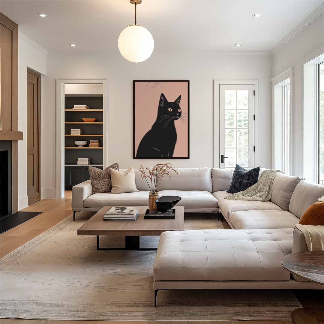 Stijlvolle Zwarte Kat Illustratie Kunstwerk-canvas-dibond-plexiglas-wanddecoratie-WallArtistic