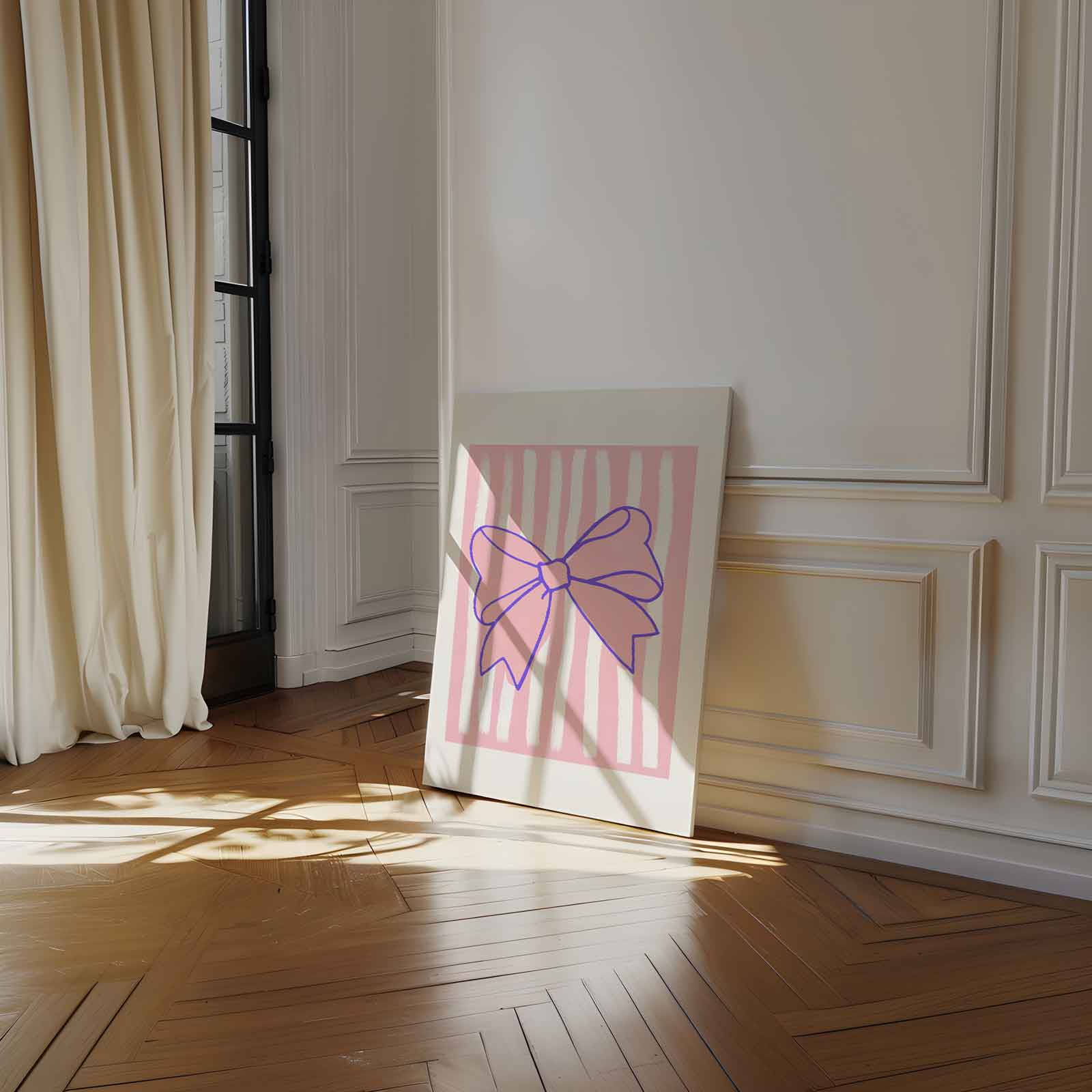 Speelse Strik op Roze Strepen Kunstwerk-canvas-dibond-plexiglas-wanddecoratie-WallArtistic