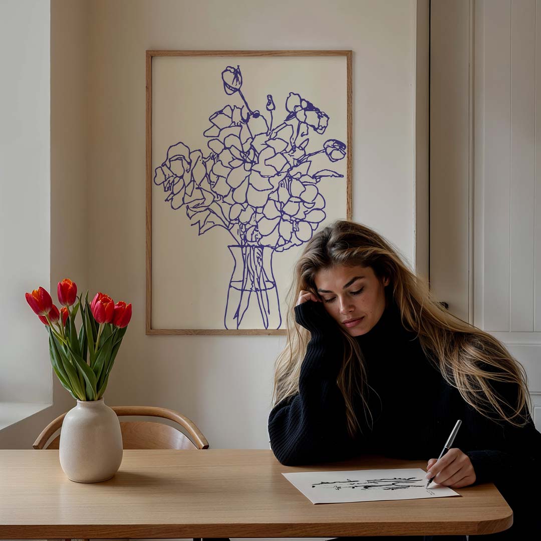 Elegante Bloemenlijntekening Poster-WallArtistic