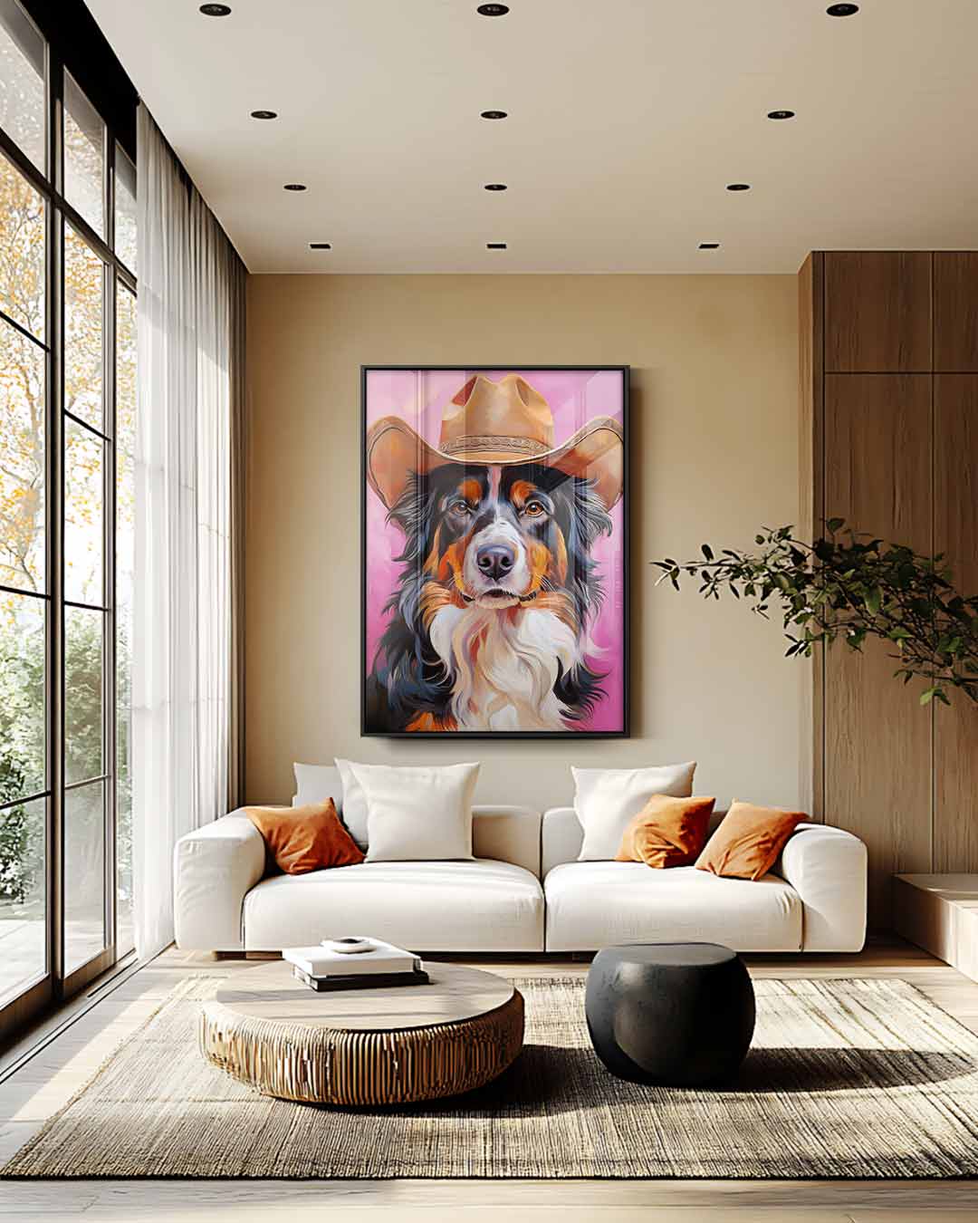 Cowboy Hond Portret Kunstwerk-canvas-dibond-plexiglas-wanddecoratie-WallArtistic
