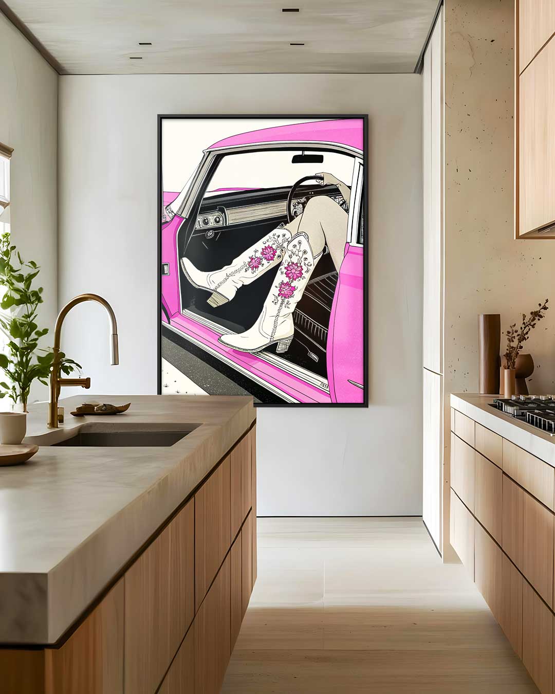 Retro Chic Met Roze Randen Kunstwerk-canvas-dibond-plexiglas-wanddecoratie-WallArtistic