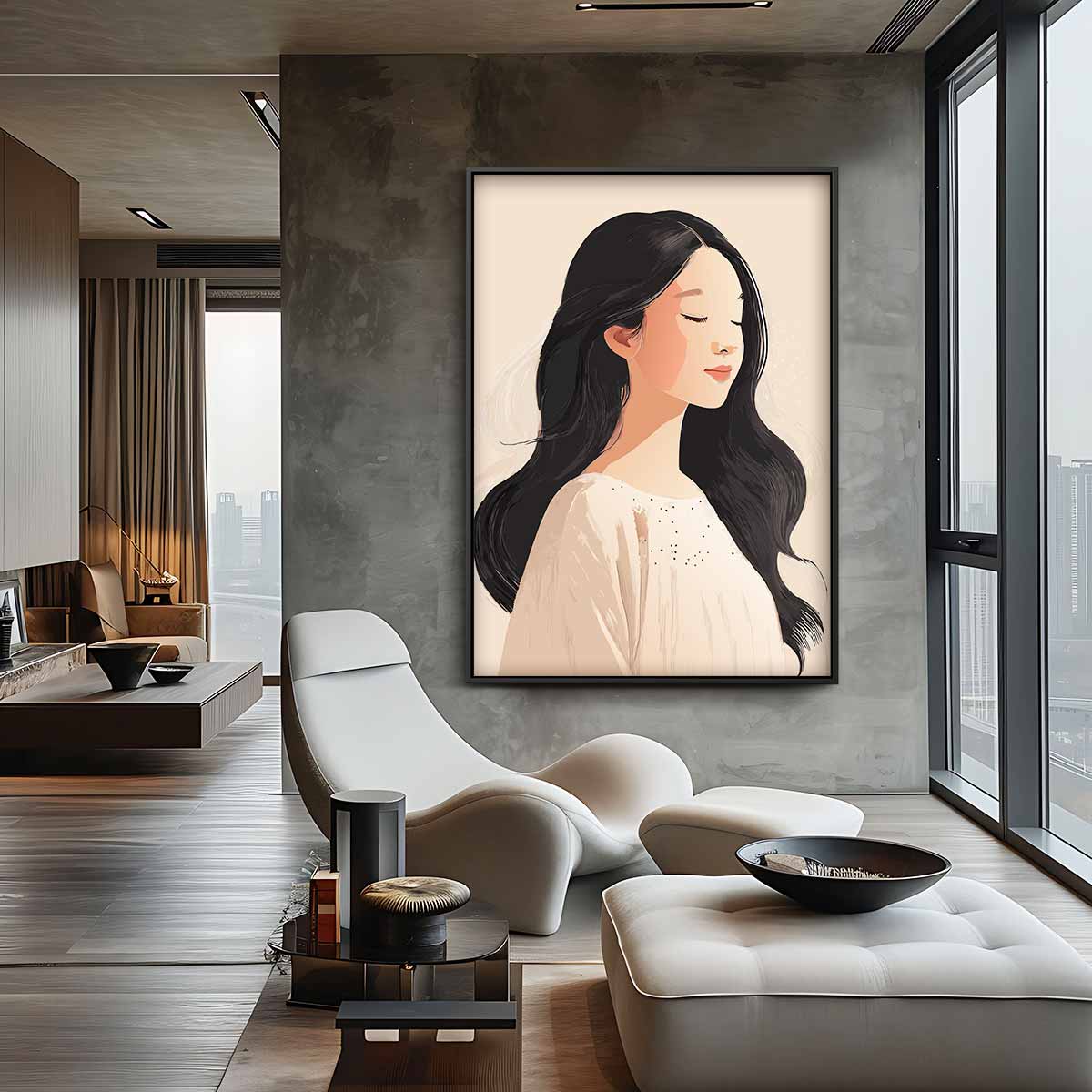 Dromerige Portret Illustratie Kunstwerk-canvas-dibond-plexiglas-wanddecoratie-WallArtistic
