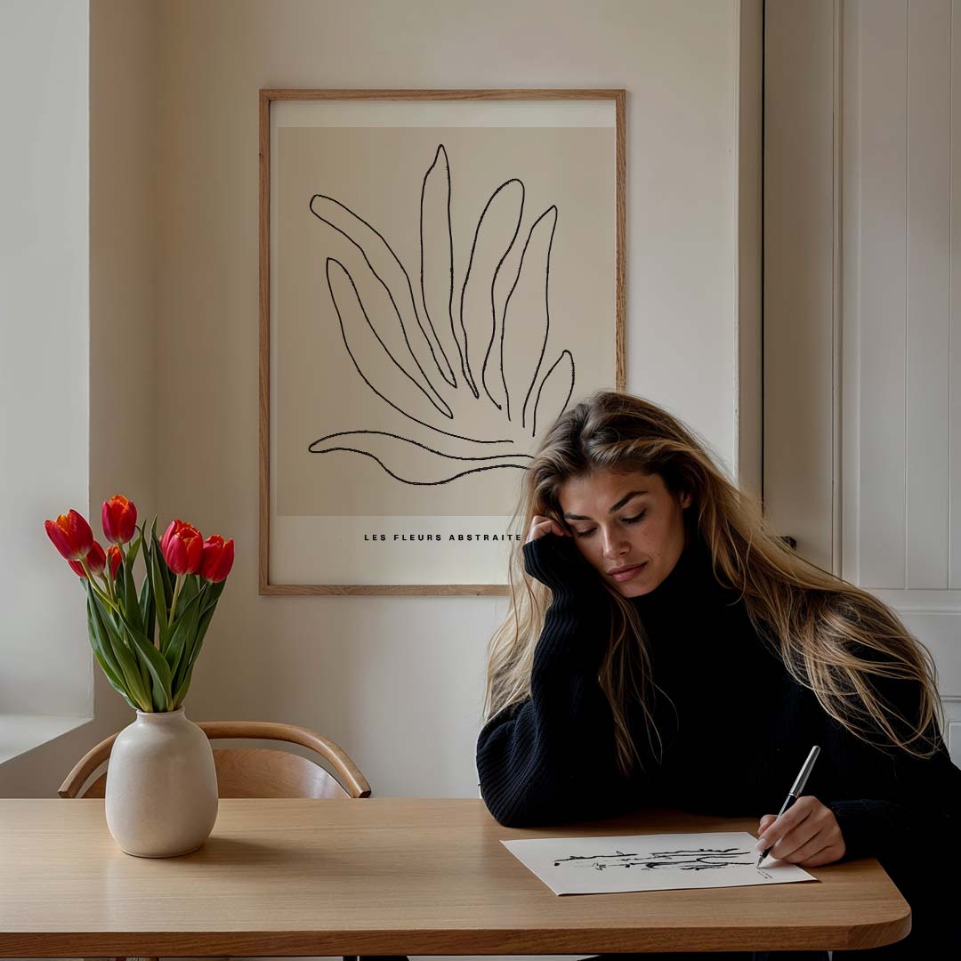 Abstracte Bloemenlijn Posterkunst Poster-WallArtistic