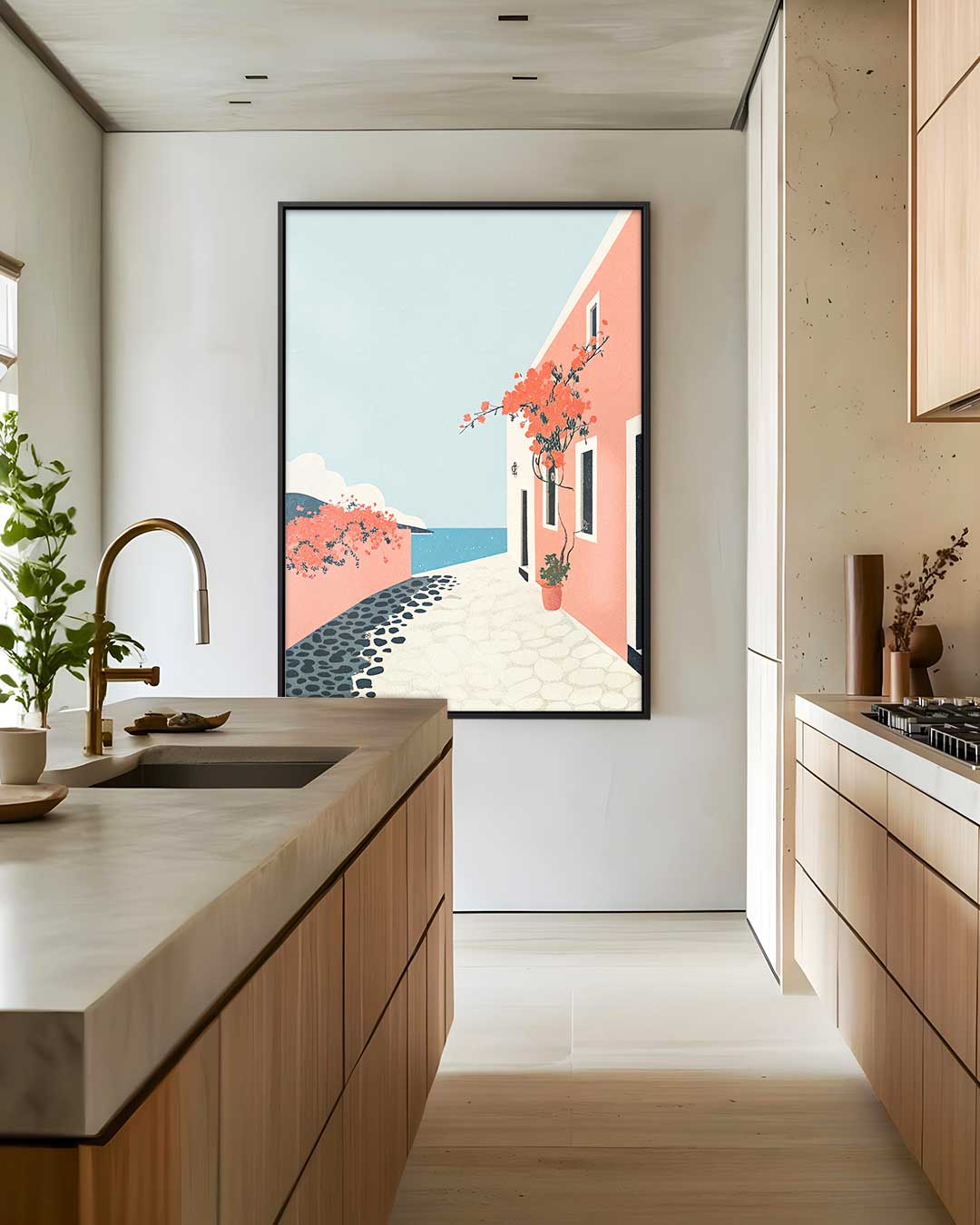 Zonnige Mediterrane Straat Kunstwerk-canvas-dibond-plexiglas-wanddecoratie-WallArtistic
