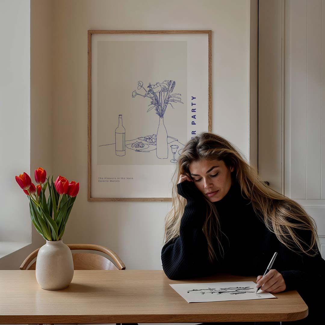 Stijlvolle Eettafel Illustratie Poster-WallArtistic