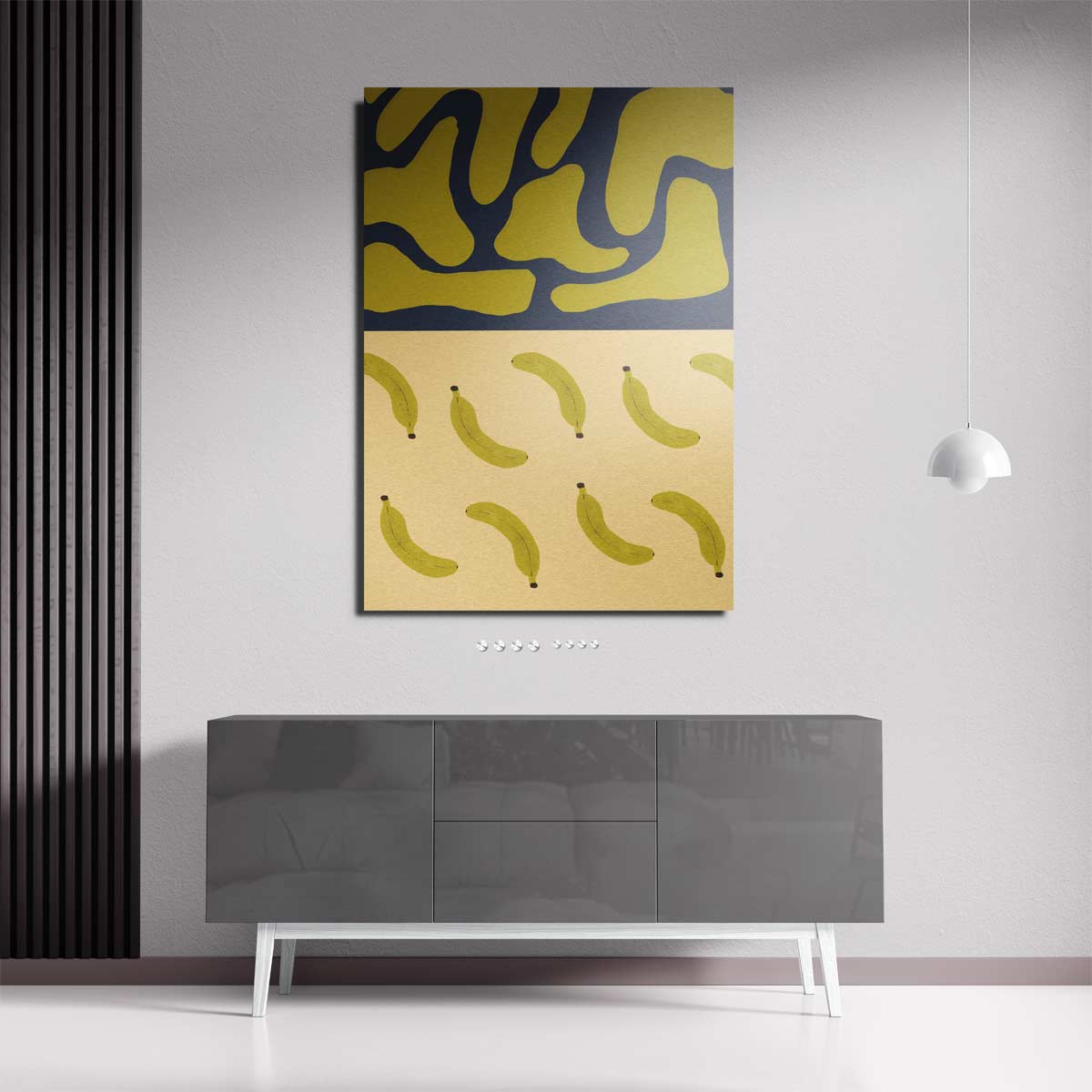 Bananenpatroon op Abstracte Blauwe Achtergrond Kunstwerk-canvas-dibond-plexiglas-wanddecoratie-WallArtistic