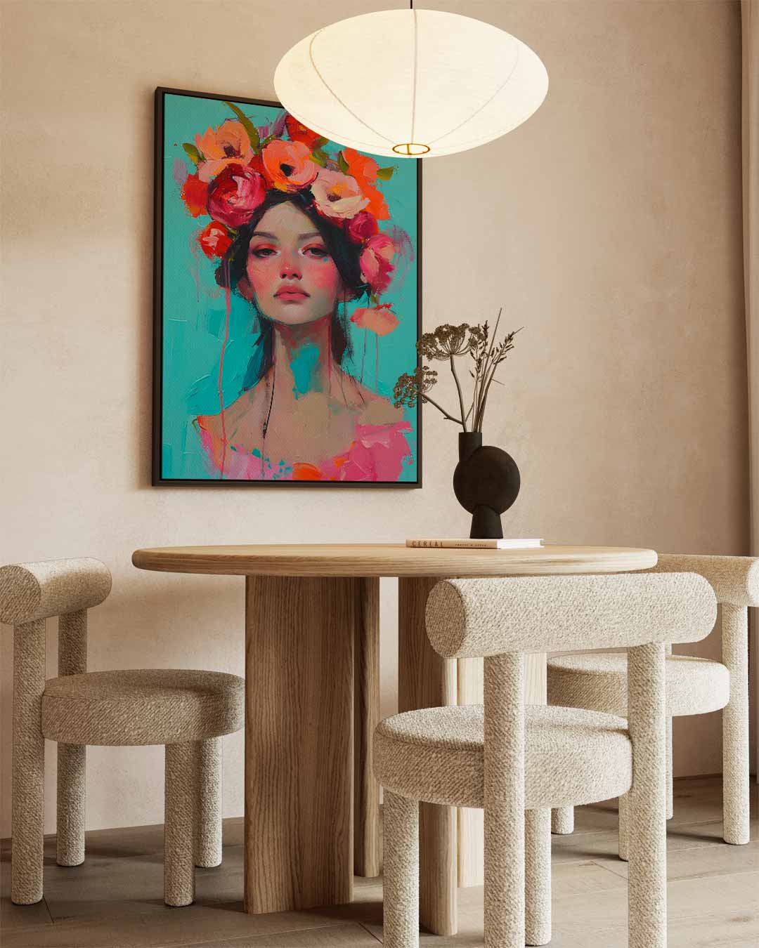 Bloemige Portretpracht Kunstwerk-canvas-dibond-plexiglas-wanddecoratie-WallArtistic