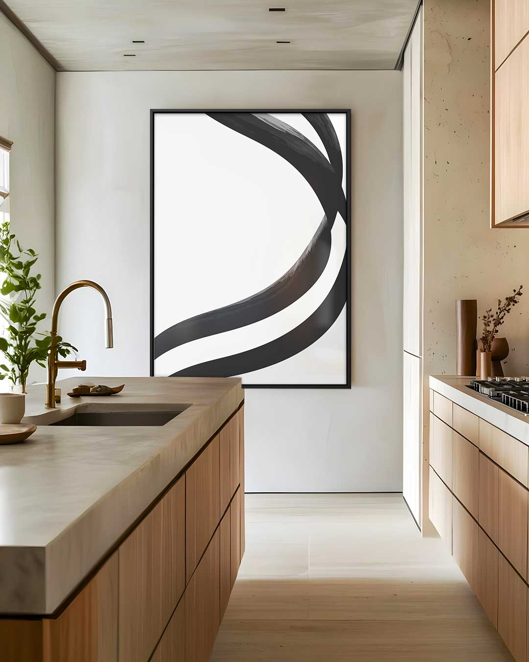 Stijlvolle Golven in Zwart & Wit Kunstwerk-canvas-dibond-plexiglas-wanddecoratie-WallArtistic