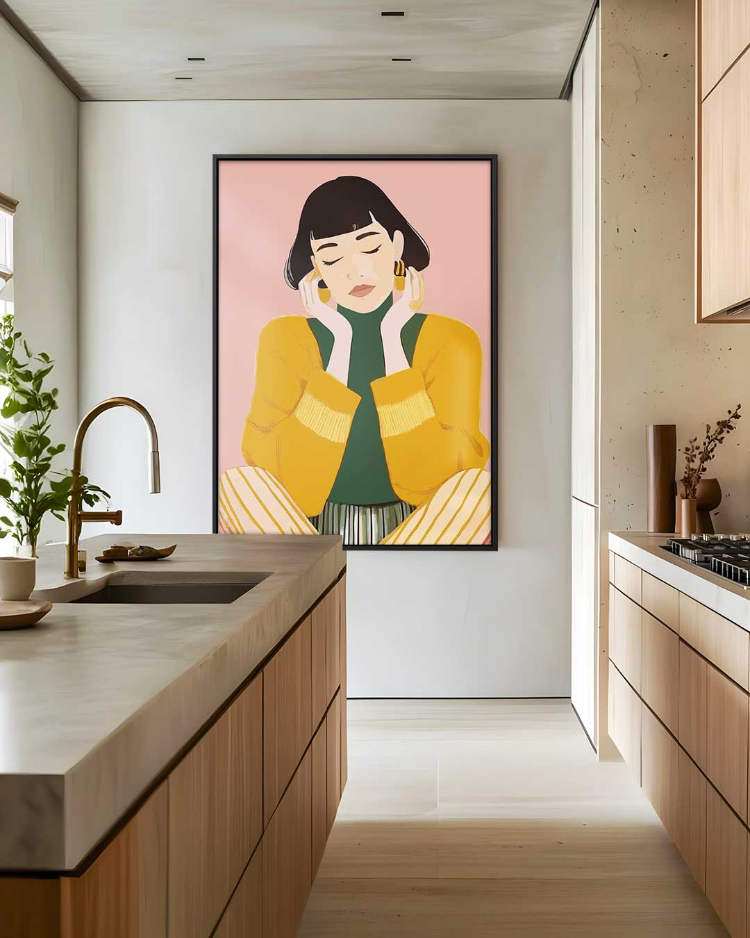 Mediterende Vrouw in Stijlvolle Armoede Kunstwerk-canvas-dibond-plexiglas-wanddecoratie-WallArtistic