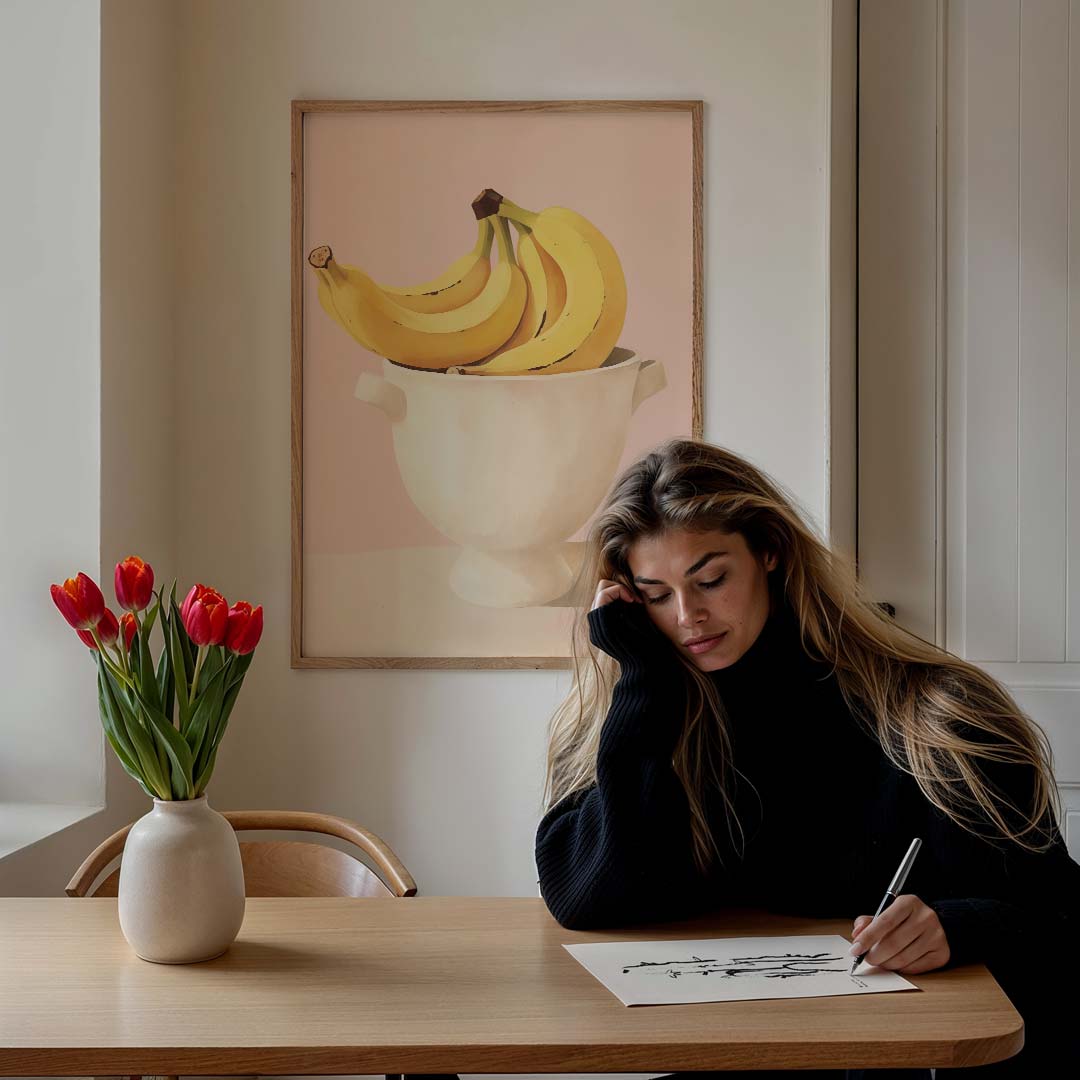 Stijlvolle Bananen op Pastelroze Poster-WallArtistic
