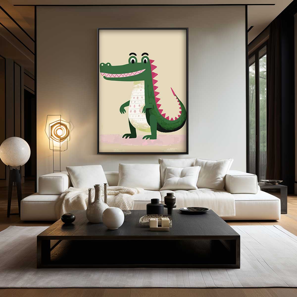 Lachende Krokodil Illustratie Kunstwerk-canvas-dibond-plexiglas-wanddecoratie-WallArtistic