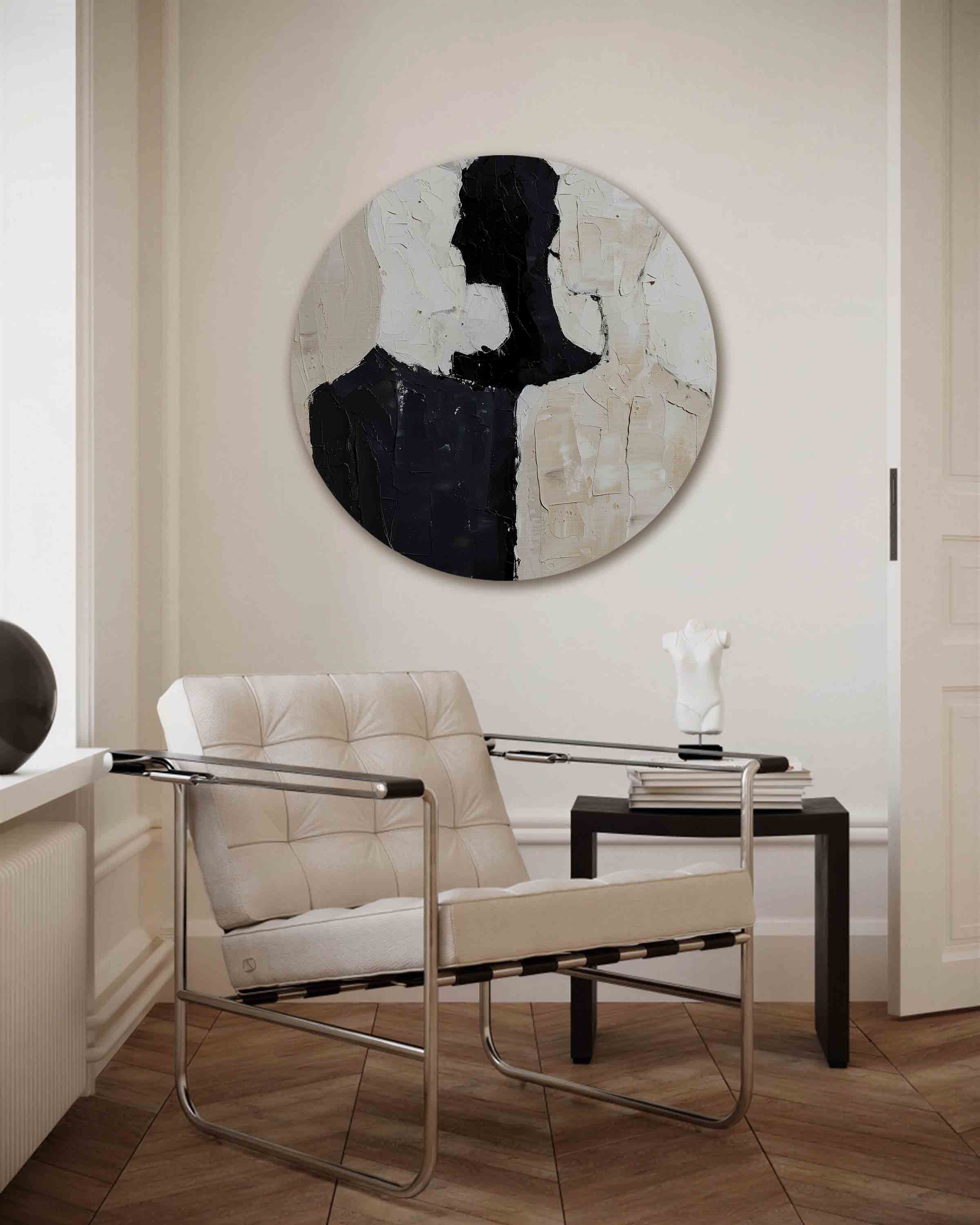 Silhouetten in zwart en beige Muurcirkel
