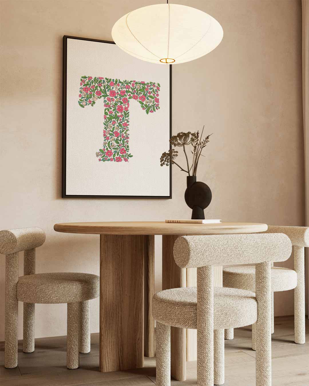 Bloemeninitiaal T Kunstwerk-canvas-dibond-plexiglas-wanddecoratie-WallArtistic
