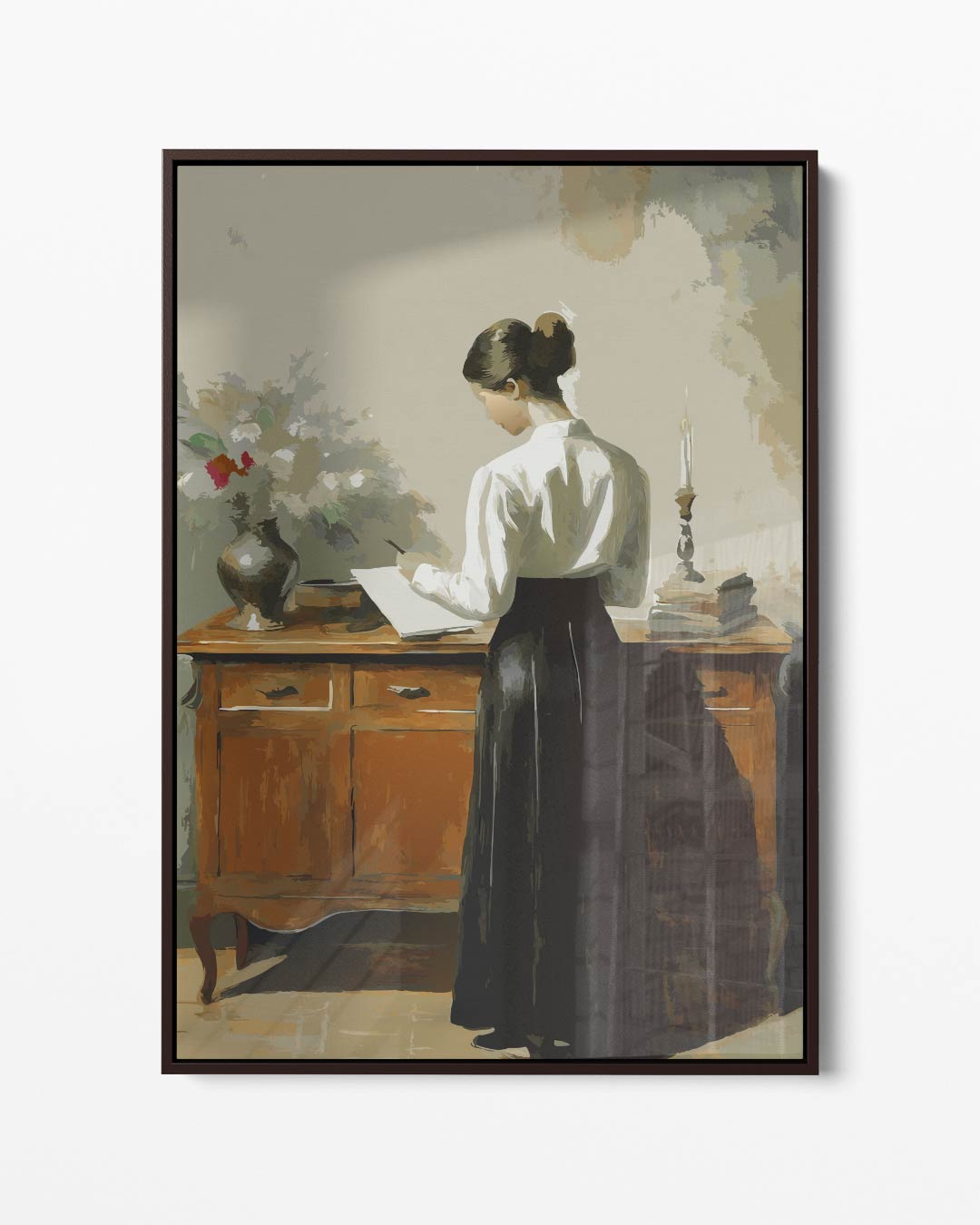 Vrouw Schrijvend aan Het Bureau Kunstwerk-canvas-dibond-plexiglas-wanddecoratie-WallArtistic