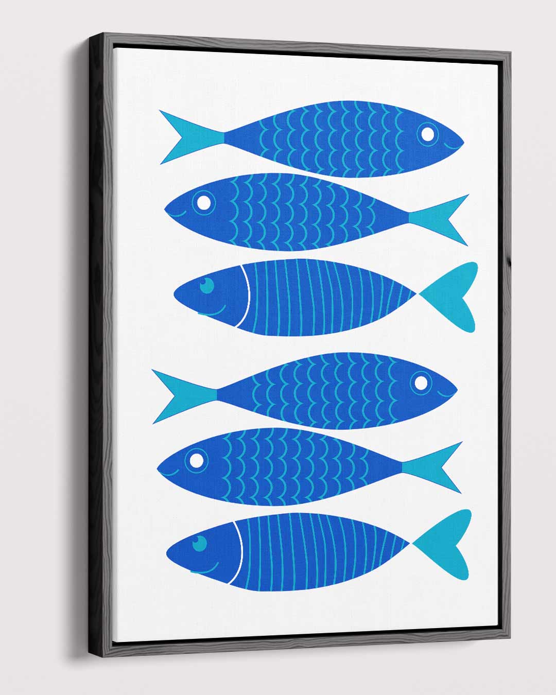 Vrolijke Blauwe Vissenschilderij Kunstwerk-canvas-dibond-plexiglas-wanddecoratie-WallArtistic