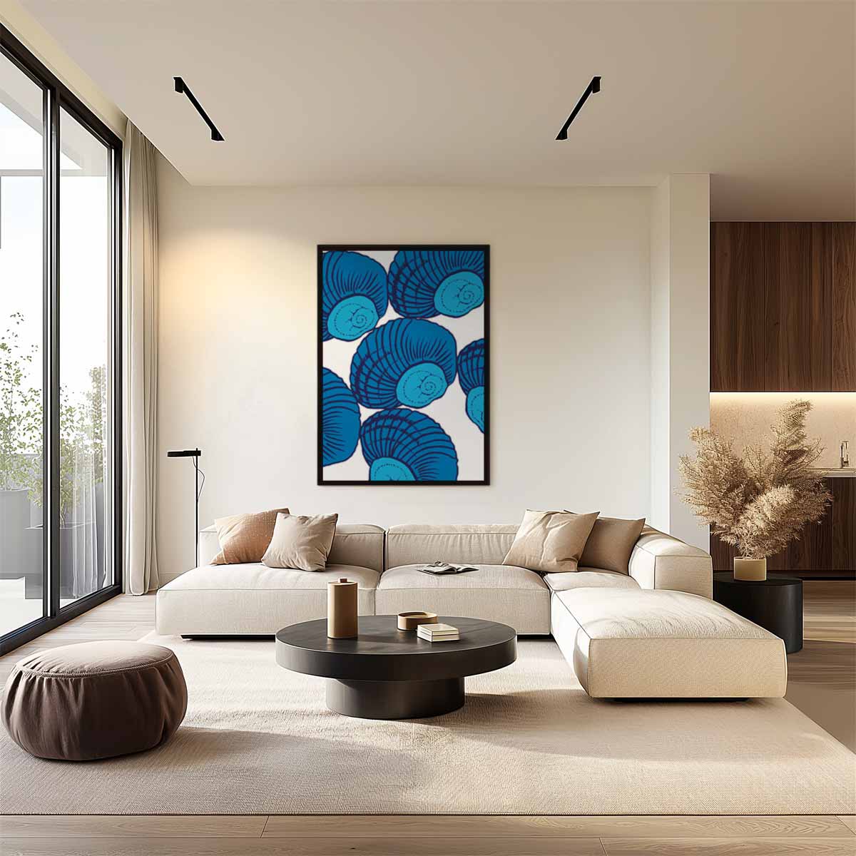 Blauw Gedraaid Schelpenkunstwerk Kunstwerk-canvas-dibond-plexiglas-wanddecoratie-WallArtistic