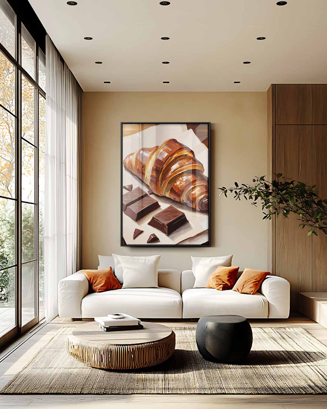 Smakelijke Croissant met Chocolade Schilderij Kunstwerk-canvas-dibond-plexiglas-wanddecoratie-WallArtistic