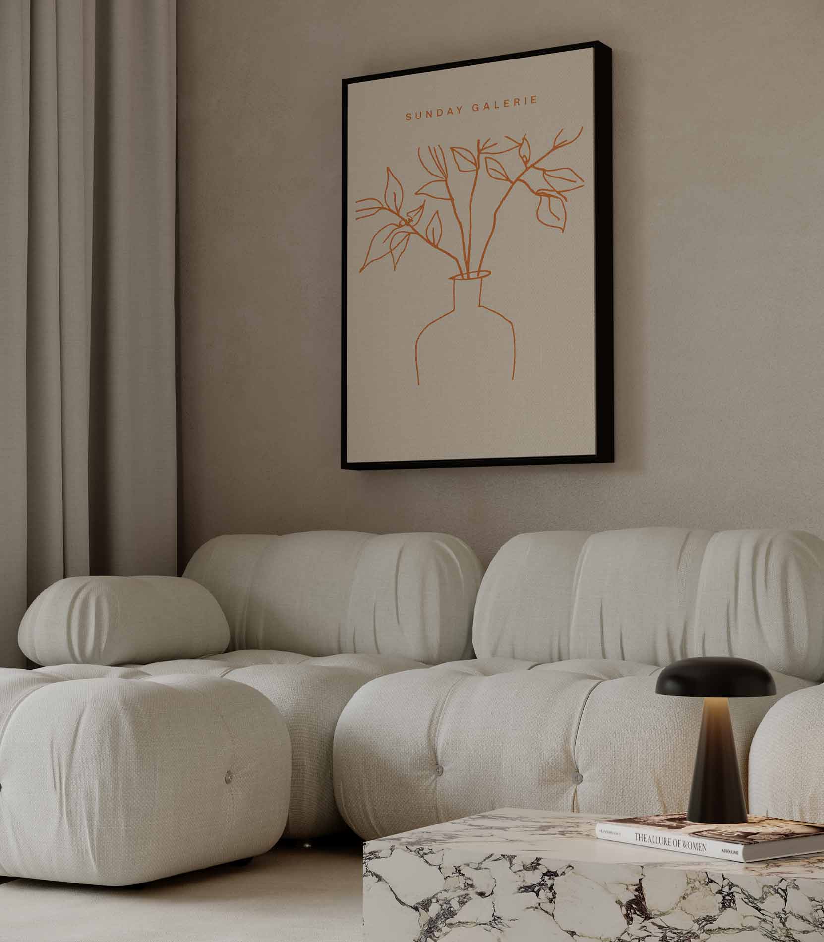 Simpele Lijntekening van Plant in Vaas Kunstwerk-canvas-dibond-plexiglas-wanddecoratie-WallArtistic