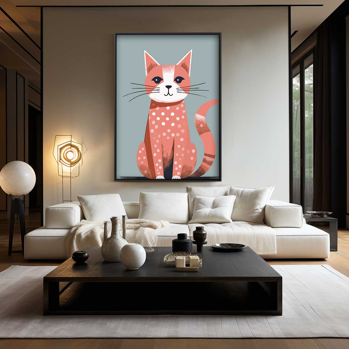 Vrolijke Gestipte Kat Kunstwerk-canvas-dibond-plexiglas-wanddecoratie-WallArtistic