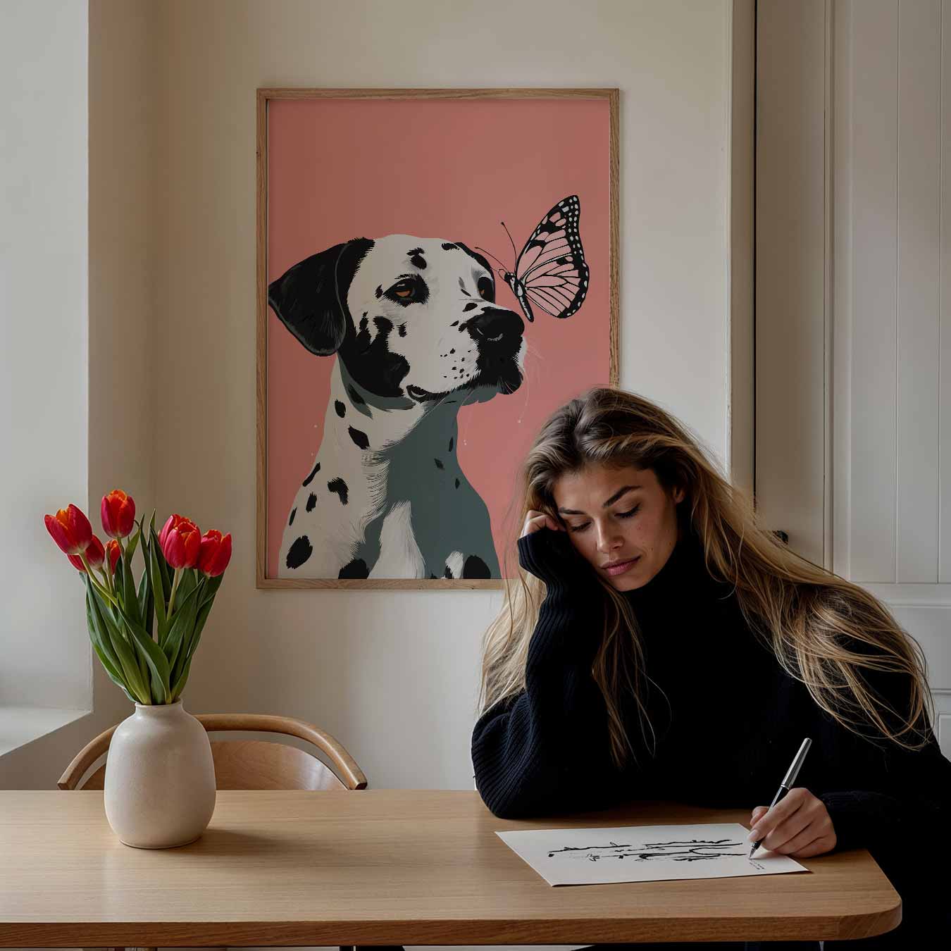 Dalmatier met Vlinder Vrolijkheid Poster