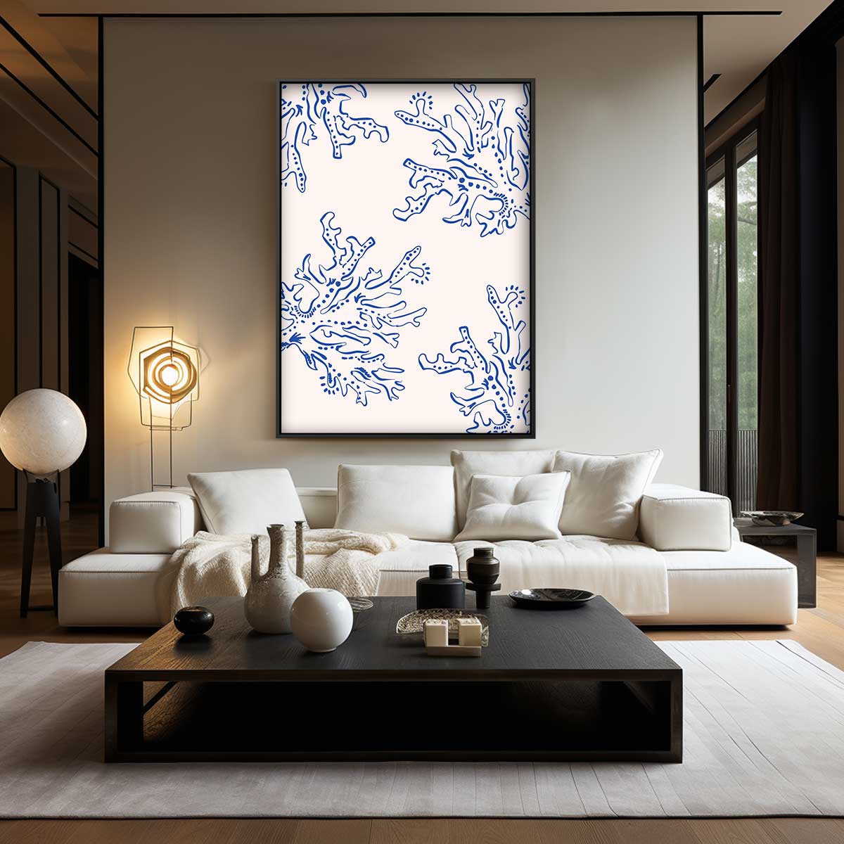 Abstracte Blauwe Koraalpatroon Kunstwerk-canvas-dibond-plexiglas-wanddecoratie-WallArtistic