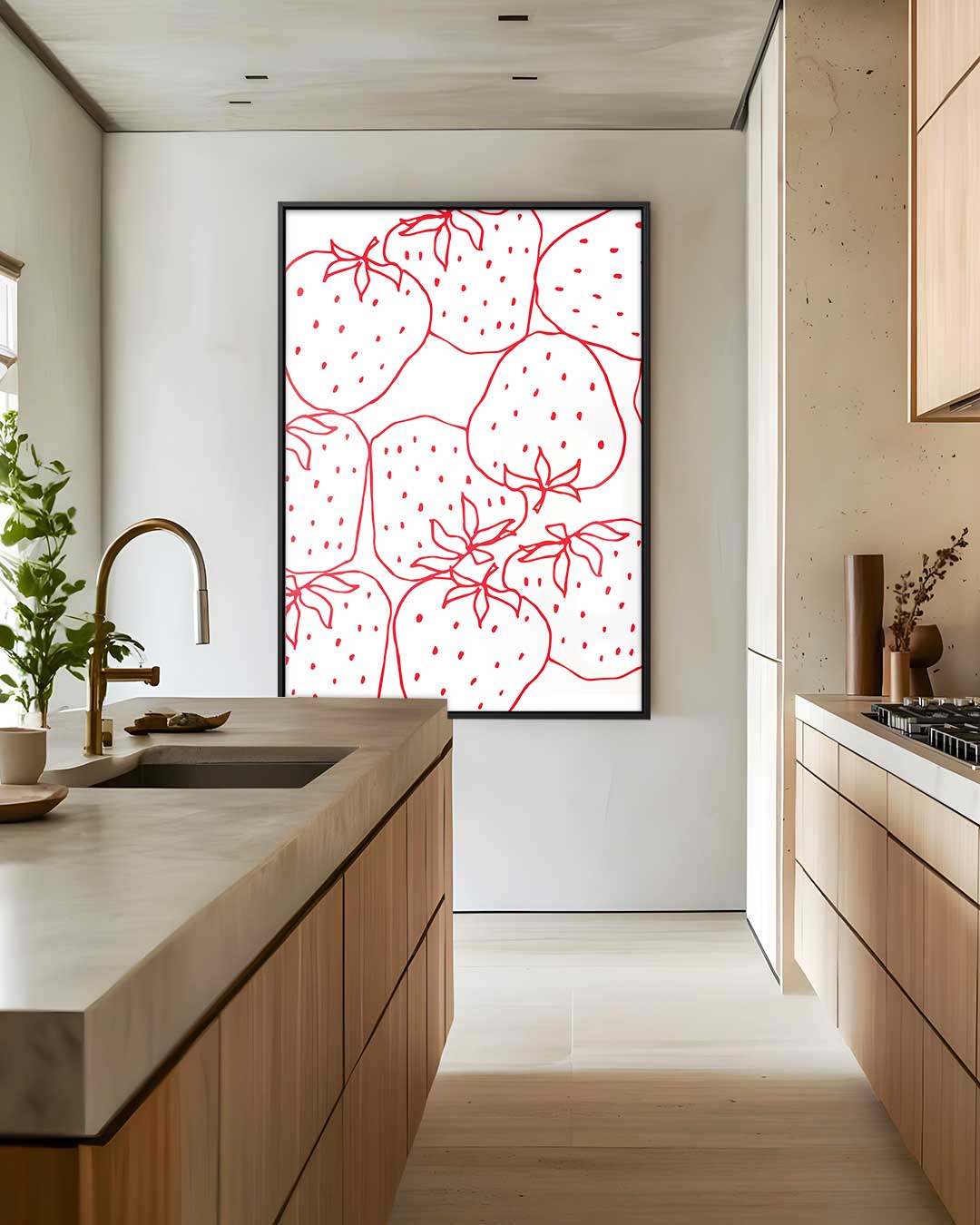 Speelse Aardbeien Illustratie Kunstwerk-canvas-dibond-plexiglas-wanddecoratie-WallArtistic