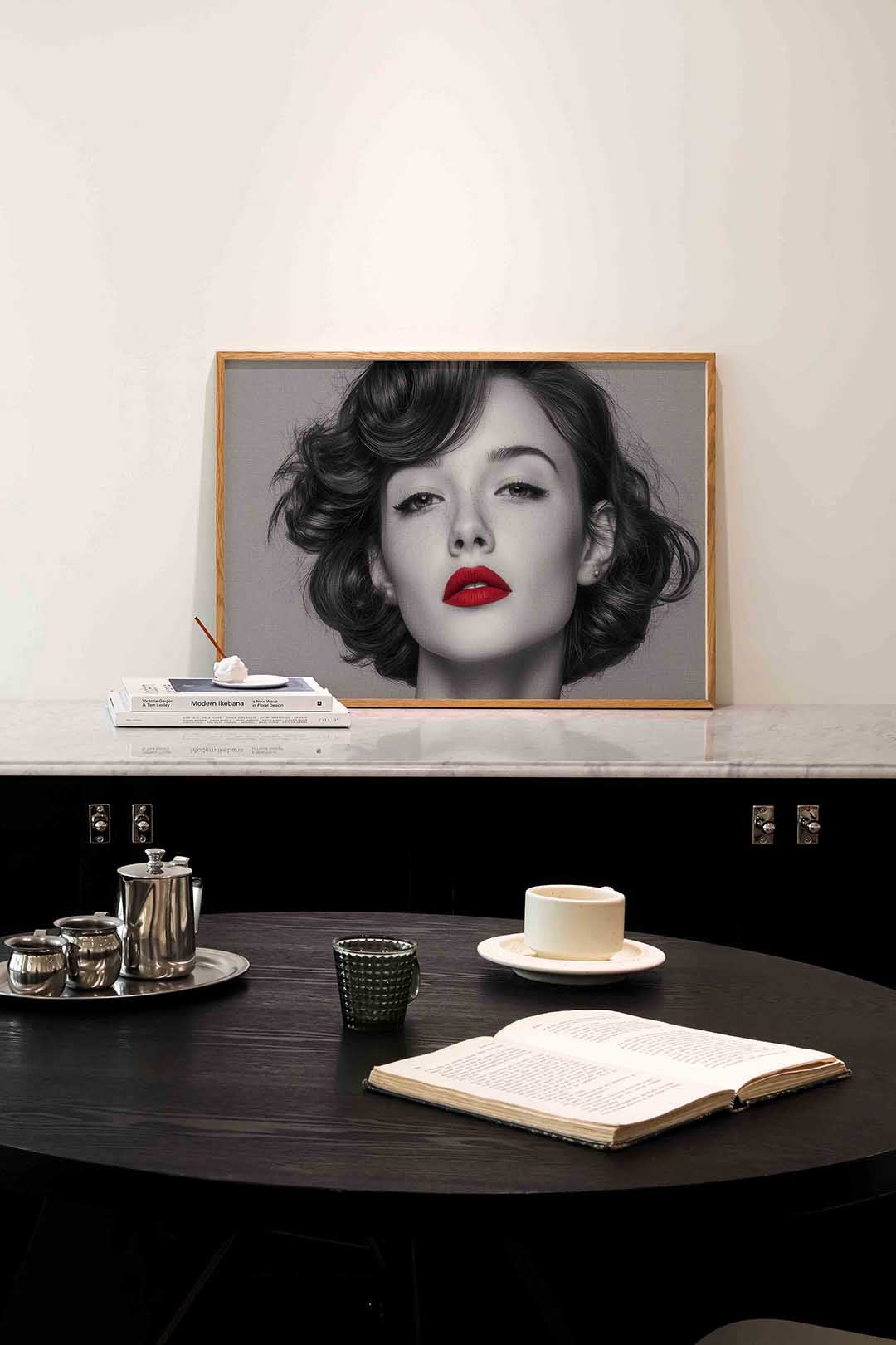 Portret met rode lippen Poster