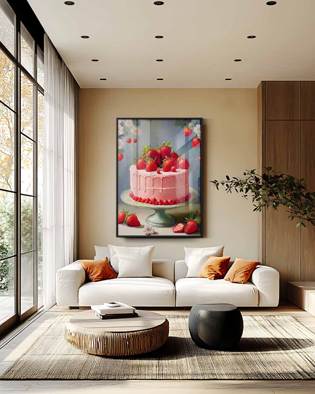Aardbeientaart in Bloei Kunstwerk-canvas-dibond-plexiglas-wanddecoratie-WallArtistic