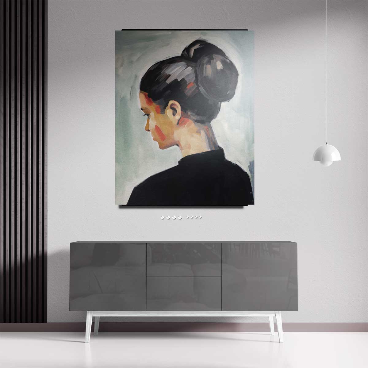 Vrouwelijke Elegantie in Stille Reflectie Kunstwerk-canvas-dibond-plexiglas-wanddecoratie-WallArtistic