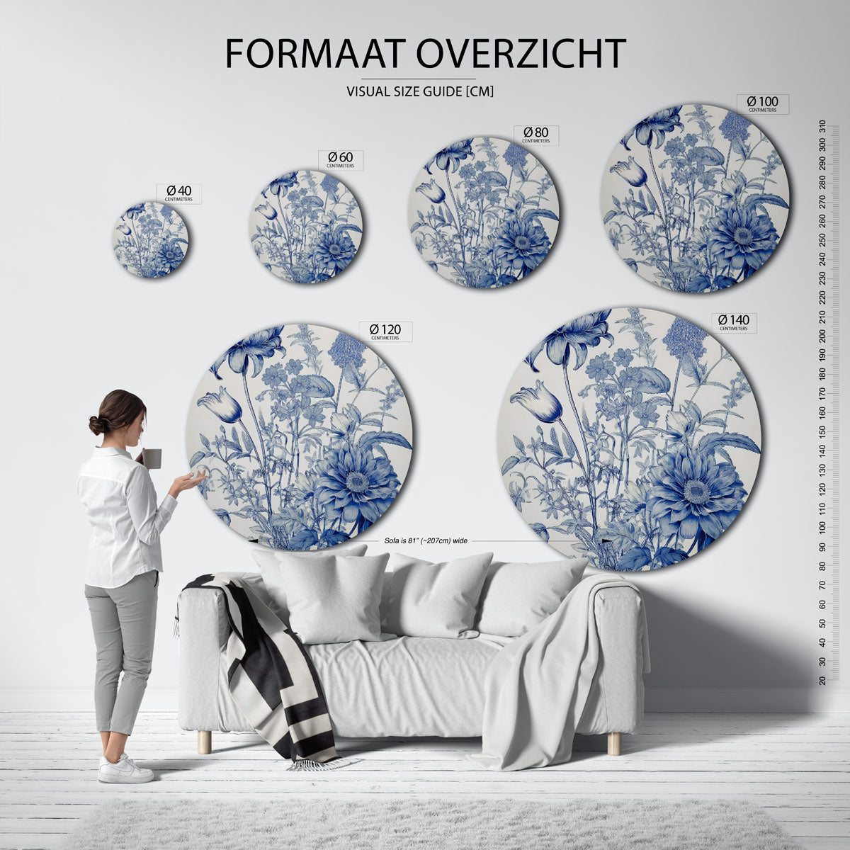 Blauwe bloemen Muurcirkel