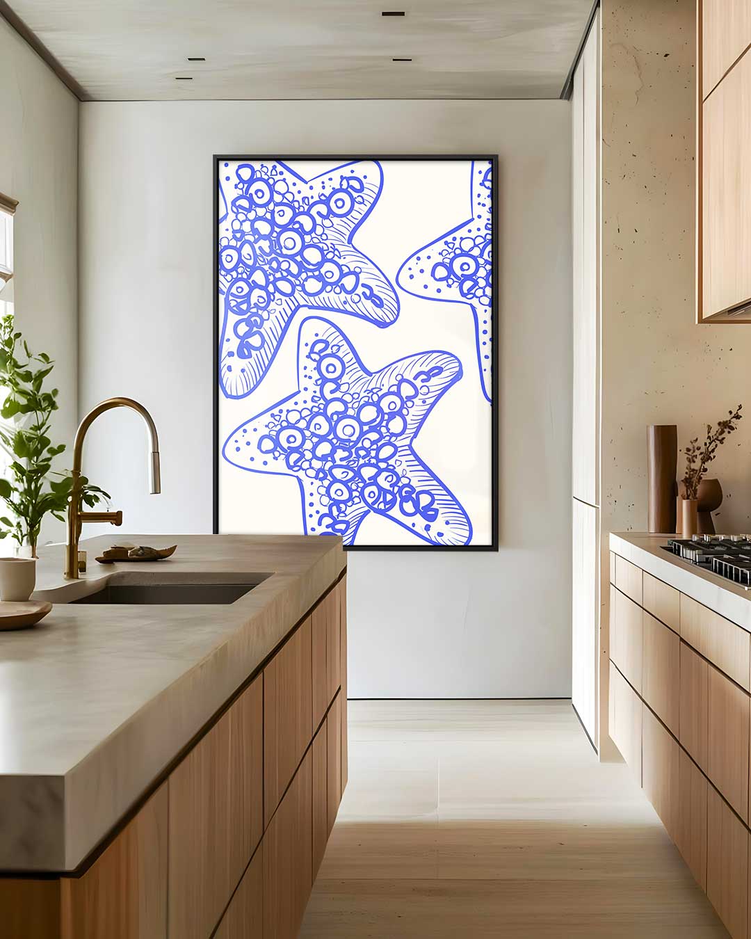 Zeesterren in Blauw Kunstwerk-canvas-dibond-plexiglas-wanddecoratie-WallArtistic