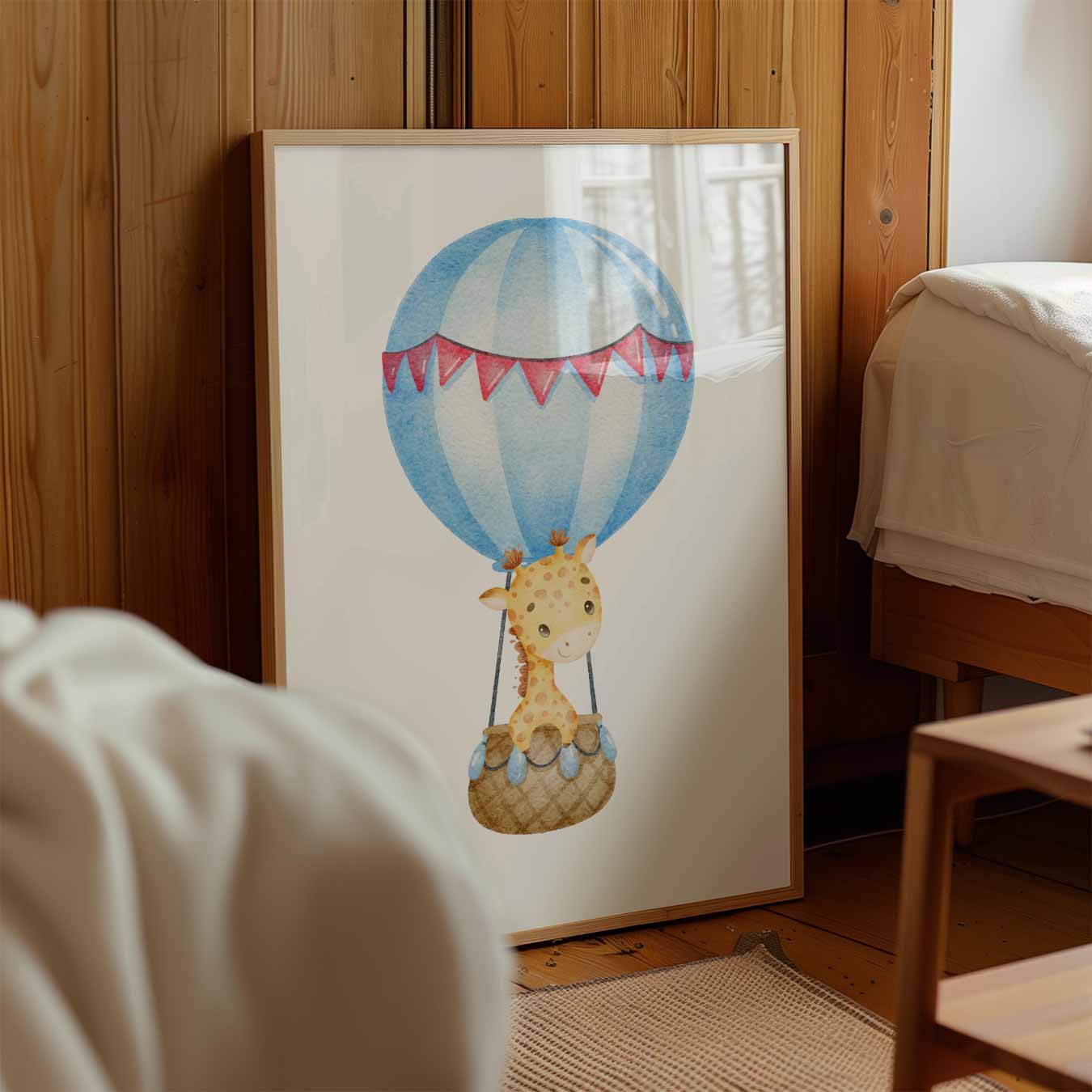 Schattige Giraffe in Luchtballon Poster