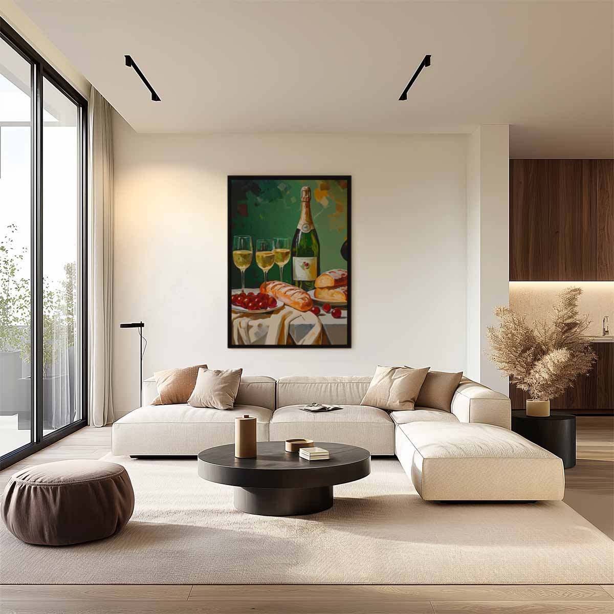 Luxe Stilleven met Champagne en Brood Kunstwerk-canvas-dibond-plexiglas-wanddecoratie-WallArtistic