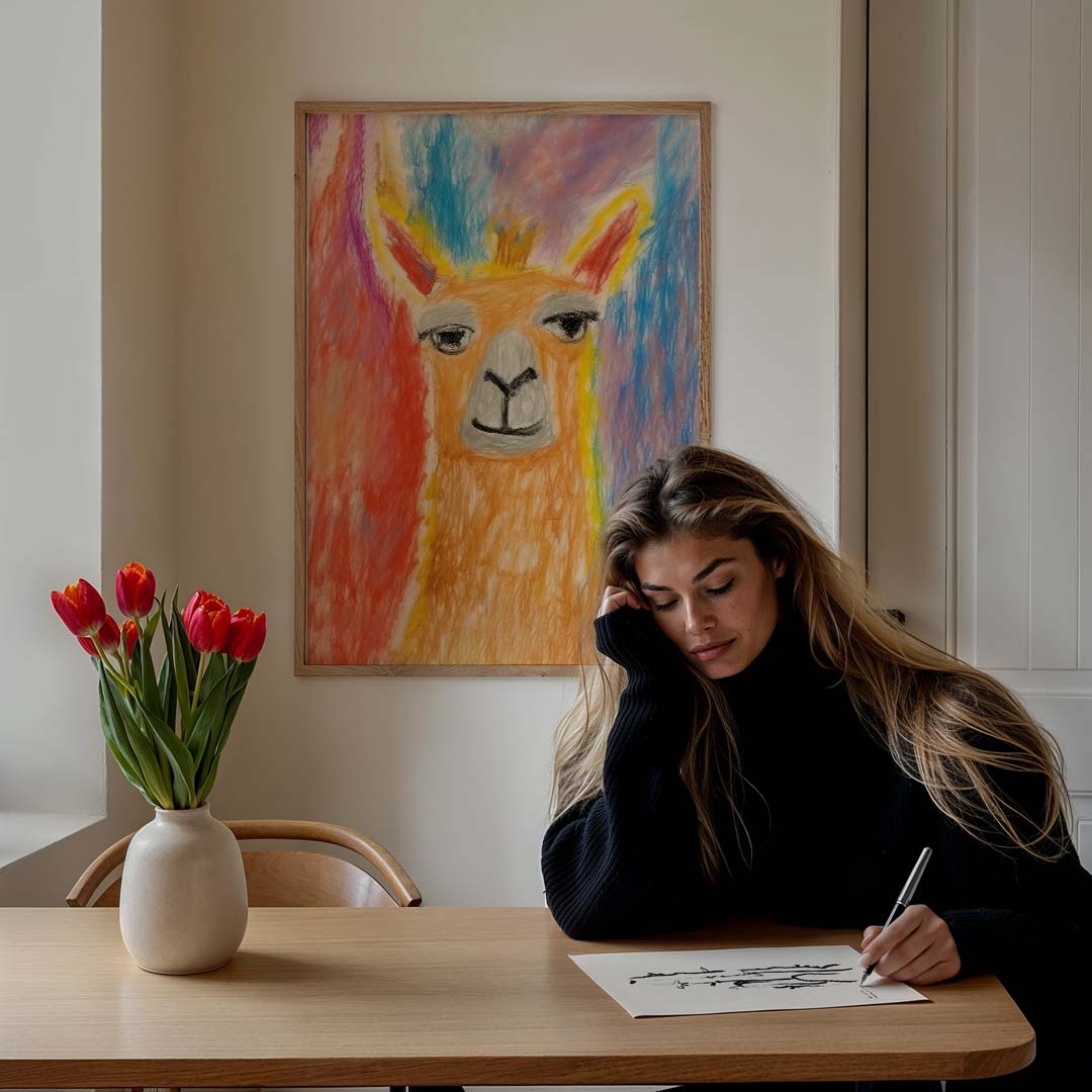 Kleurrijke Lama Kunstposter-WallArtistic