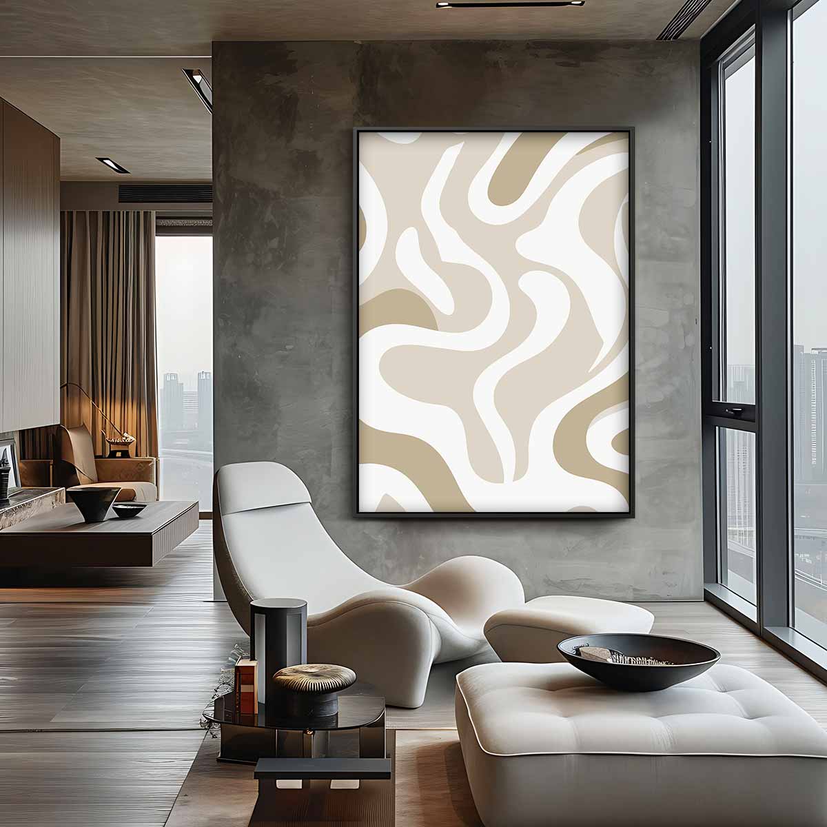Organische Vormen in Beige Kunstwerk-canvas-dibond-plexiglas-wanddecoratie-WallArtistic