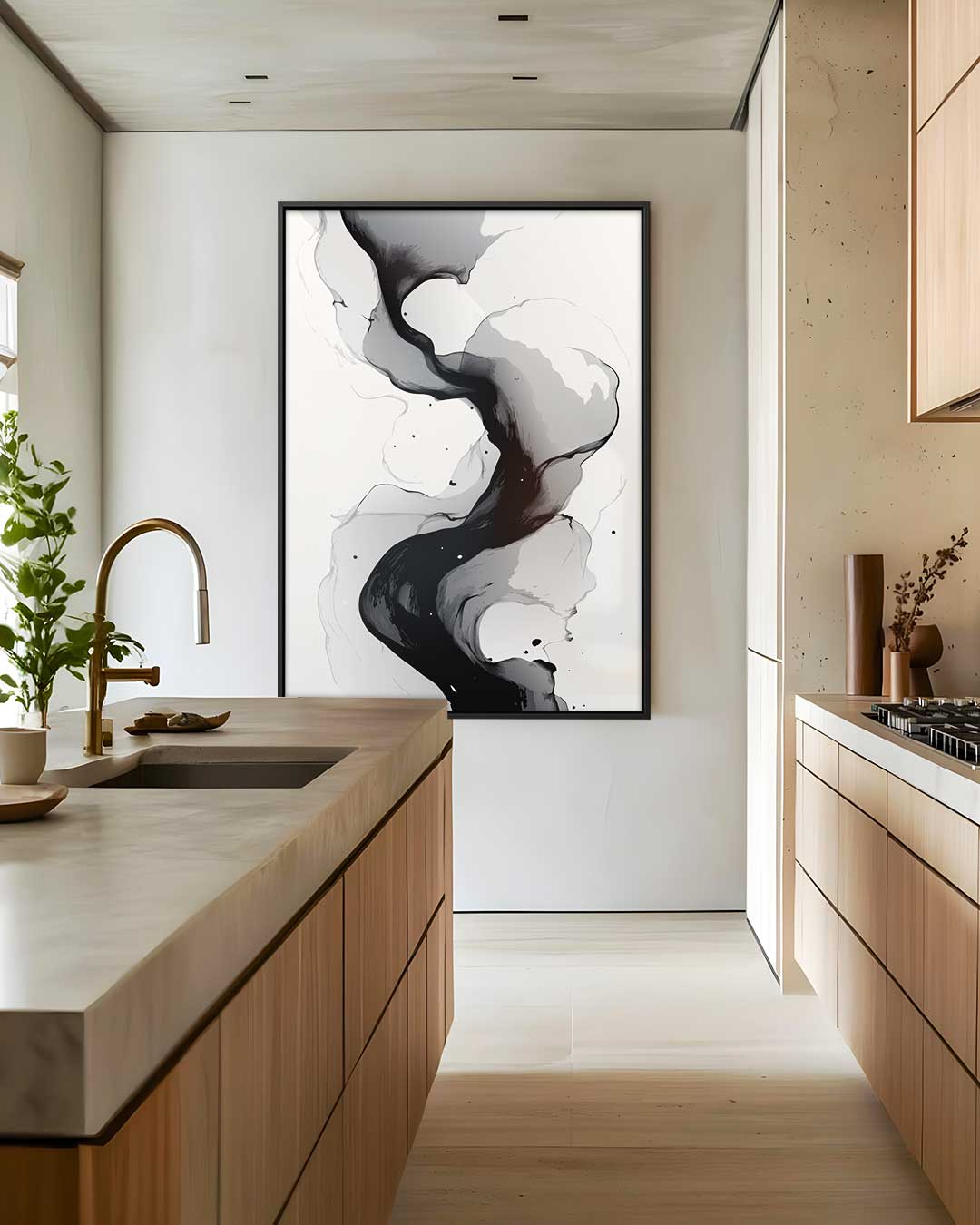 Stromende Zwart-Wit Golf Kunstwerk-canvas-dibond-plexiglas-wanddecoratie-WallArtistic