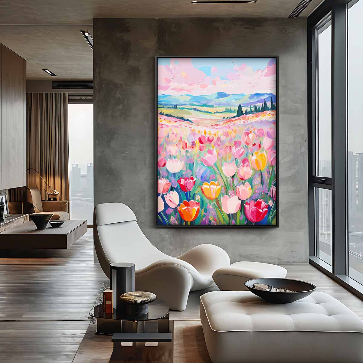 Kleurrijke Tulpenvelden Kunstwerk-canvas-dibond-plexiglas-wanddecoratie-WallArtistic