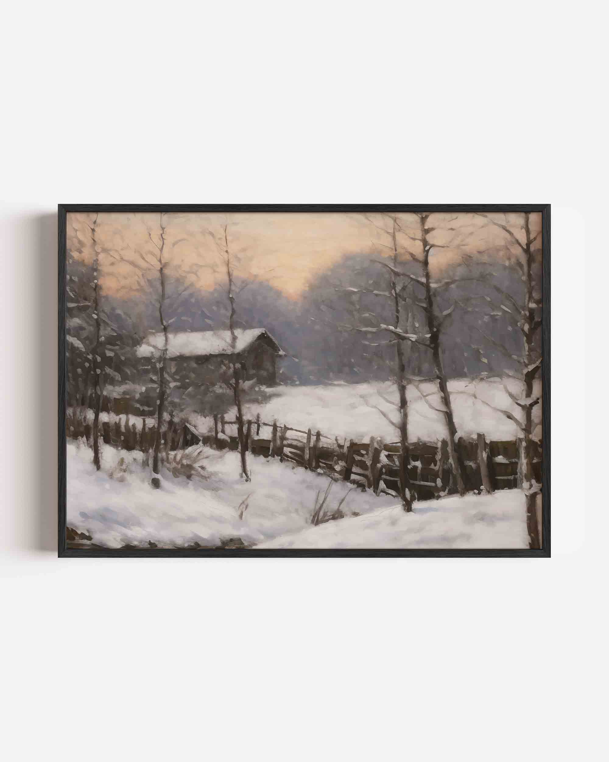 Winterlandschap met huisje Poster