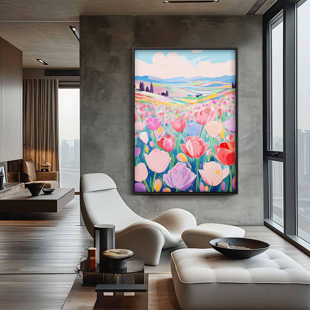 Tulpendroomlandschap Kunstwerk-canvas-dibond-plexiglas-wanddecoratie-WallArtistic