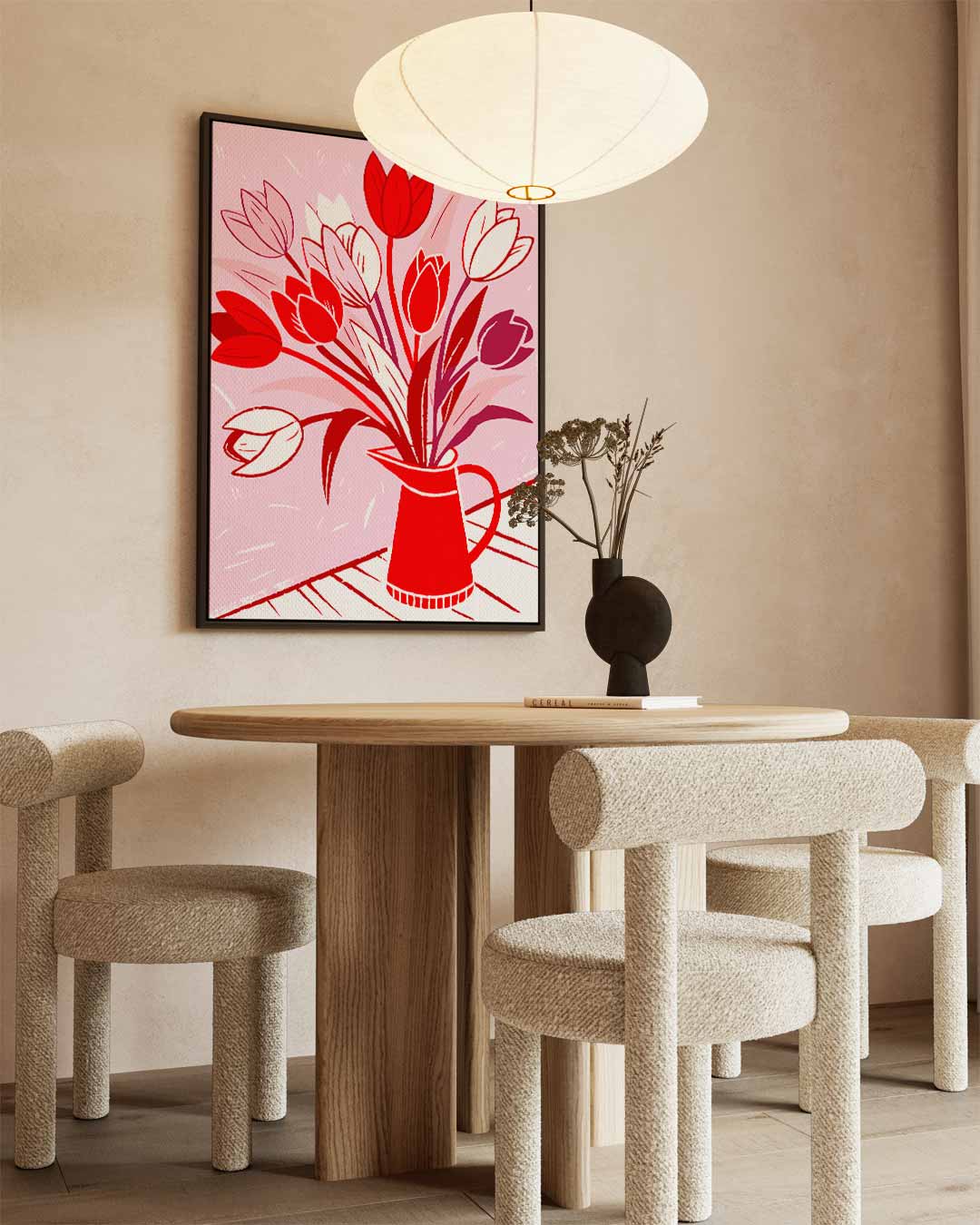 Bloeiende Tulpen in Rode Vaas Kunstwerk-canvas-dibond-plexiglas-wanddecoratie-WallArtistic