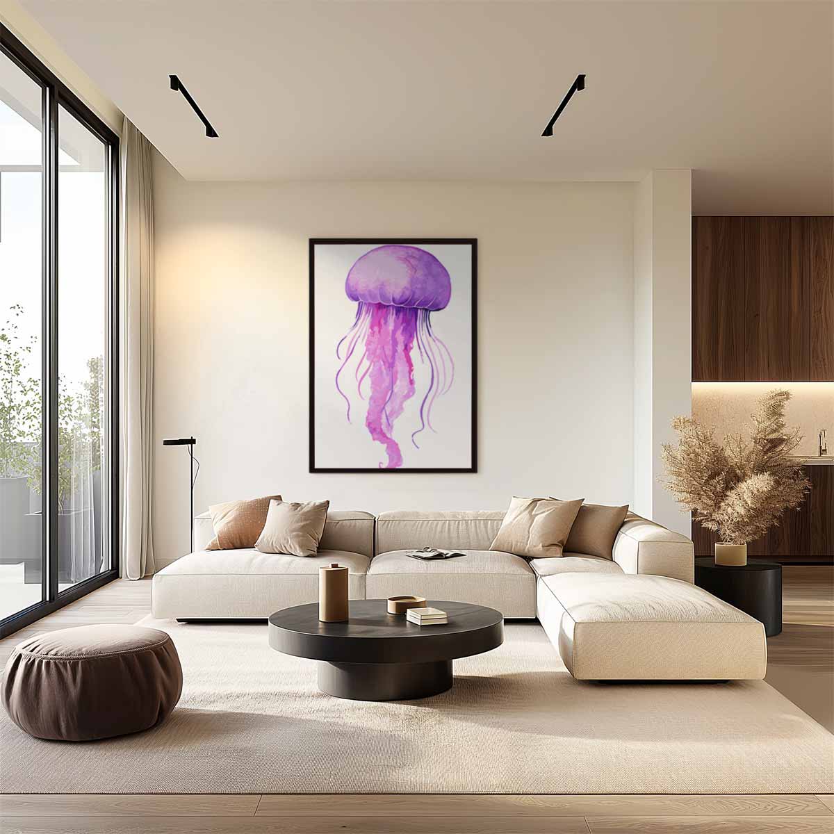 Dromerige Paarse Kwallenprent Kunstwerk-canvas-dibond-plexiglas-wanddecoratie-WallArtistic