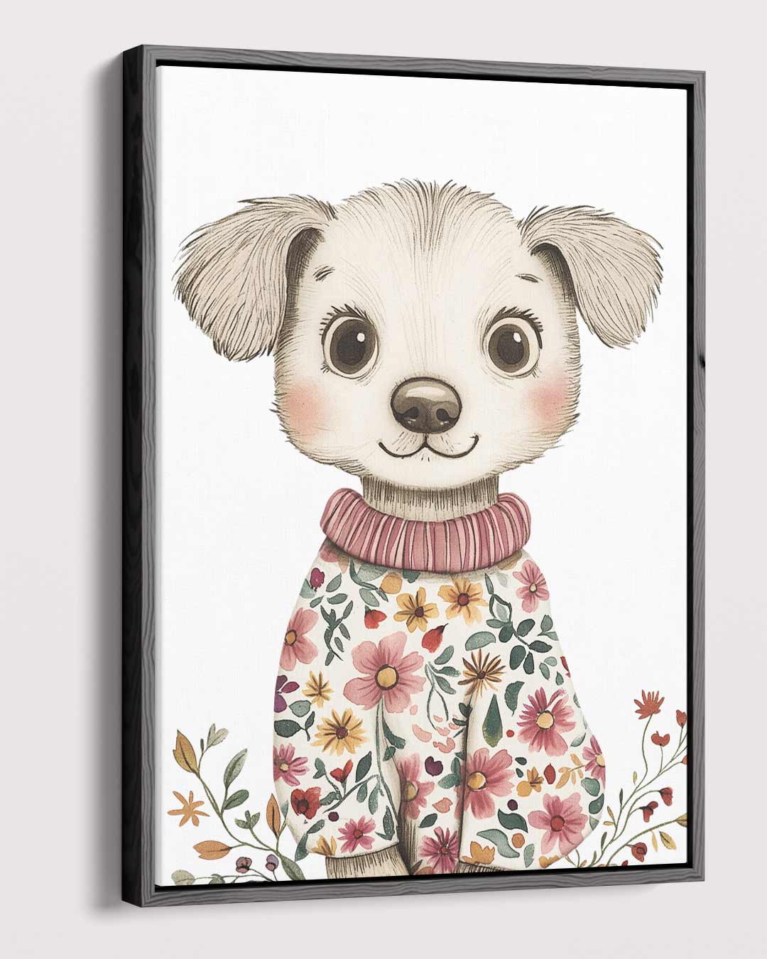 Lieve Hond met Bloemenoutfit Kunstwerk-canvas-dibond-plexiglas-wanddecoratie-WallArtistic
