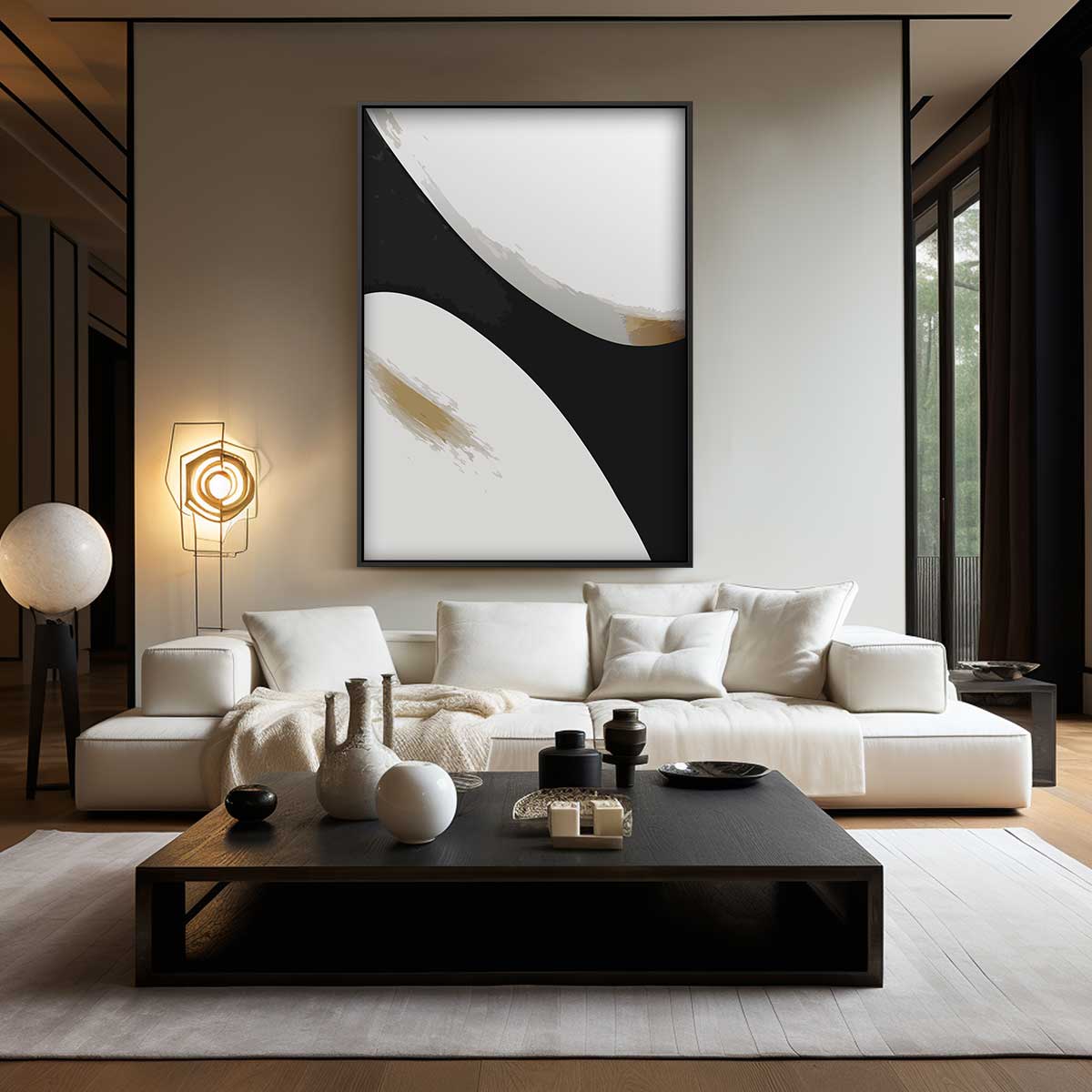 Abstracte Curves in Zwart en Wit Kunstwerk-canvas-dibond-plexiglas-wanddecoratie-WallArtistic